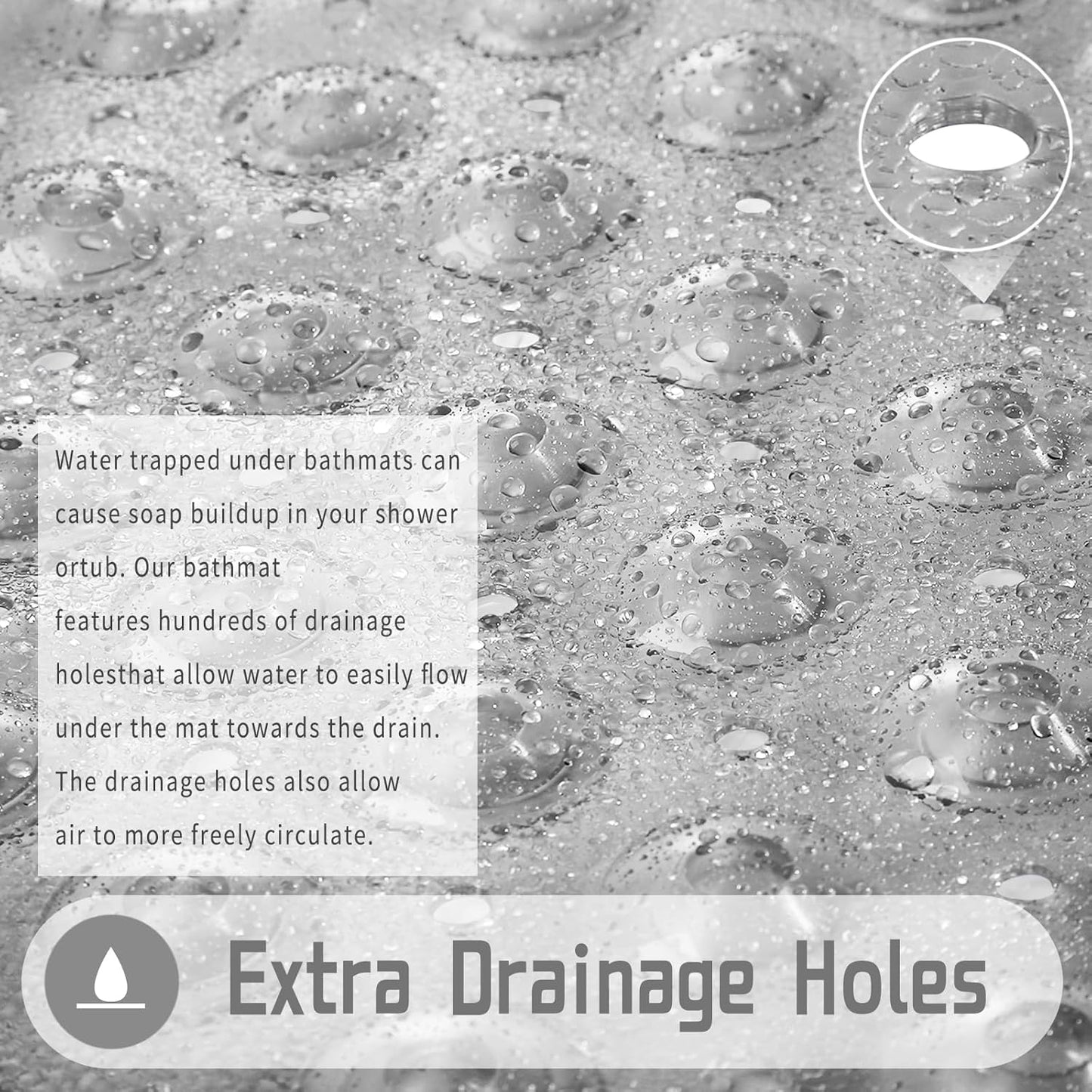 Shower Bathtub Mat Non Slip, 21X21 Inch, Soft Square Bath for Tub with Suction Cups and Drain Holes, Stall Floor Mats Bathroom, Machine Washable, Bathroom Accessories, Clear Gray