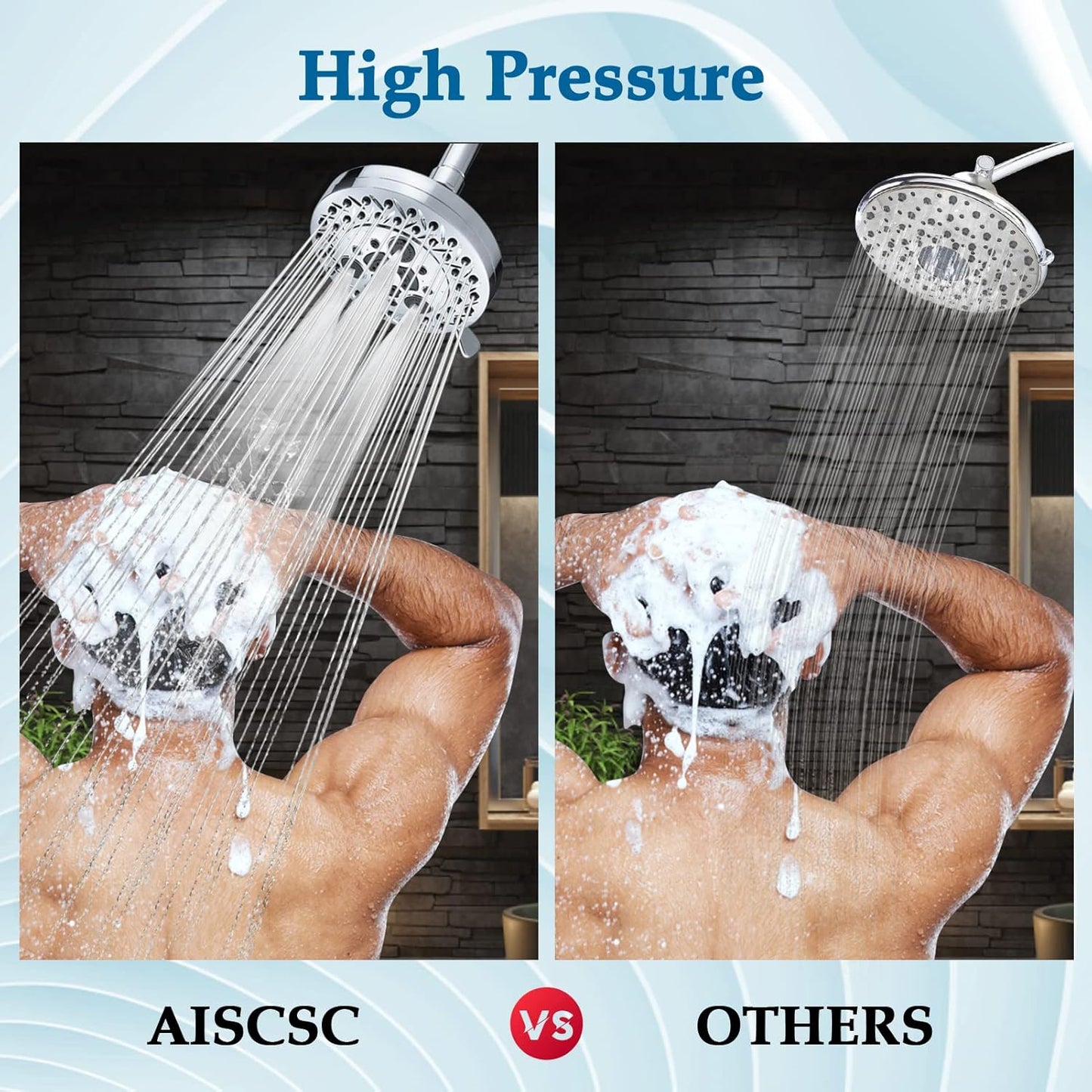 8 Spray Modes Shower Head, 5 Inch High Pressure Shower Heads with 62 Anti-Clogging Nozzles and Adjustable Brass Ball Joint, Chrome Finish, Replacement for Bathroom Showerhead