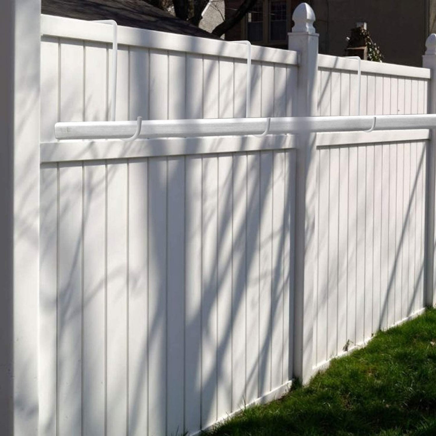 Vinyl Fence Hooks 2x6 Inches - 4-Pack White Powder Coated Steel Hangers for Plants, Planters, Bird Feeders, and Patio Lights
