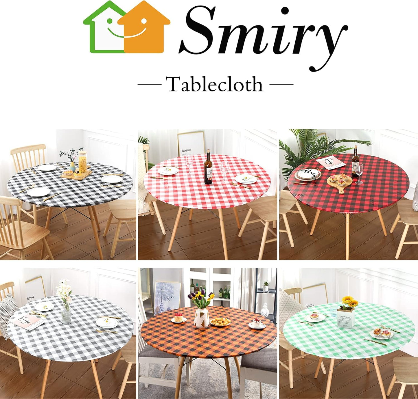 Waterproof Fitted Vinyl Tablecloth, 6FT Table Cover and round 36"-44" in Black and White, 2 Item Bundle
