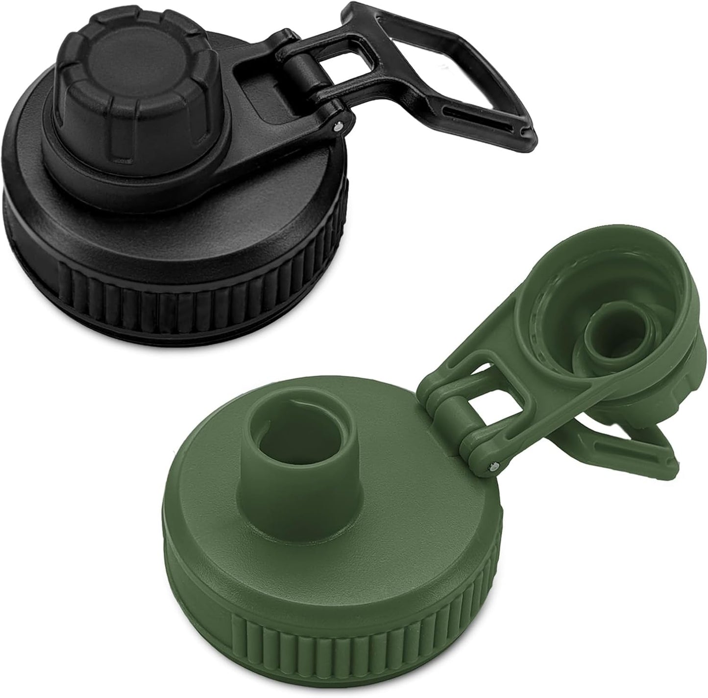 Spout Lid for Hydro Flask Wide Mouth Sport Water Bottles,2 Pack Replacement Lids for Most 12,14,16,18,20,22,32,40,64Oz Wide Mouth Water Bottles with Handle Easy to Carry (Black+Army Green)