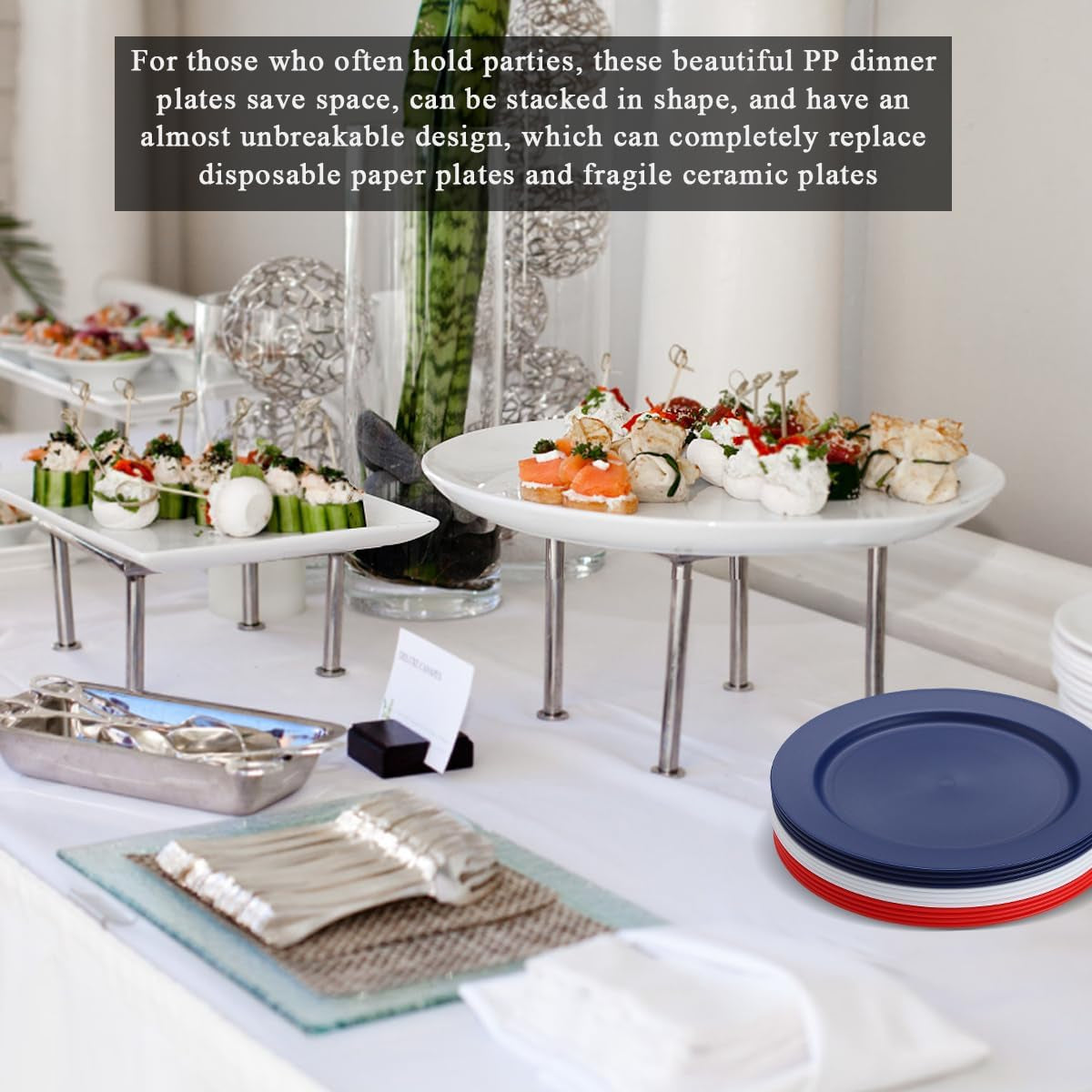 12-Piece Reusable 10-Inch Plastic Dinnerware Set in FR Color - Unbreakable Flat Plates, Salad Plates, and Pasta Bowls for Home, Garden, Picnic, Camping, and Outdoor Use
