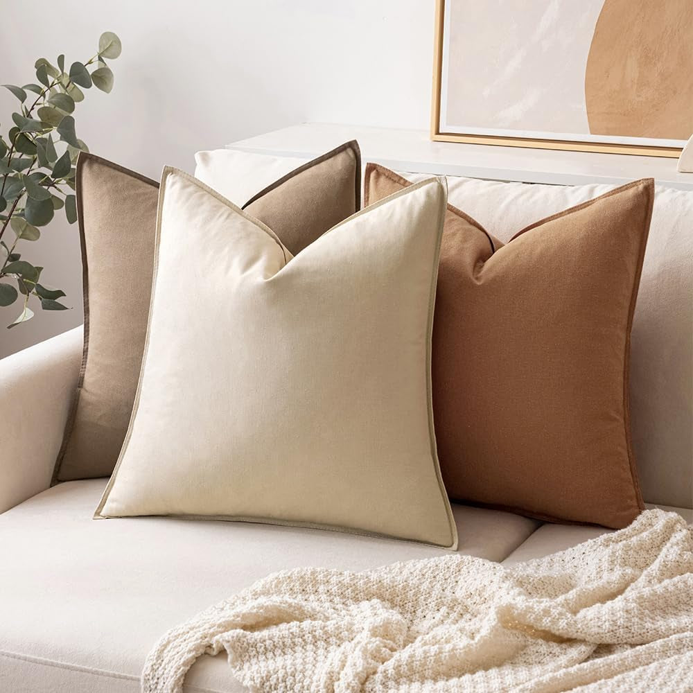 Pack of 2 Decorative Linen Pillow Covers Boho Farmhouse Modern Soft Accent Throw Pillows Neutral Cushion Covers for Sofa Couch Bed Living Room Home Decor, 18X18 Inch Brown