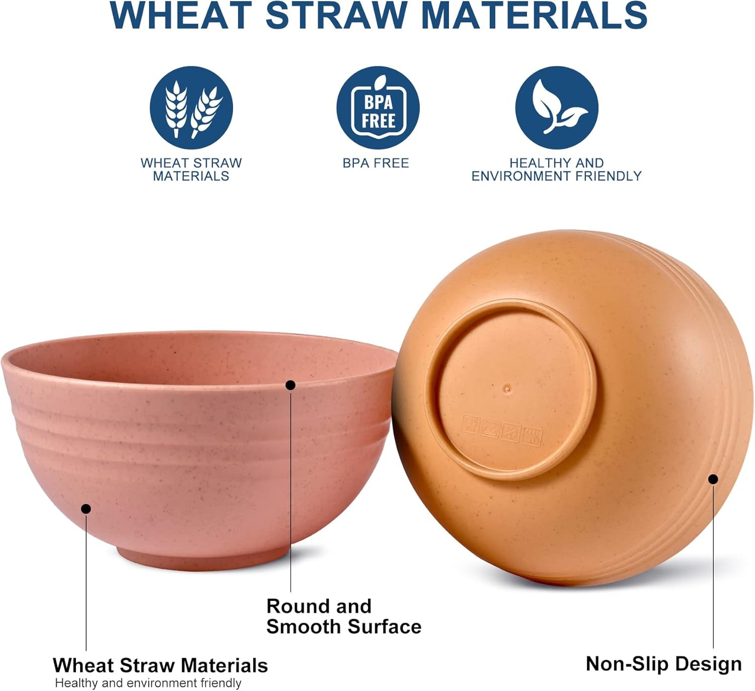 BPA Free Unbreakable Wheat Straw Cereal Bowls - Microwave & Dishwasher Safe Soup and Salad Bowls, Set of 8, 26Oz, Multicolor