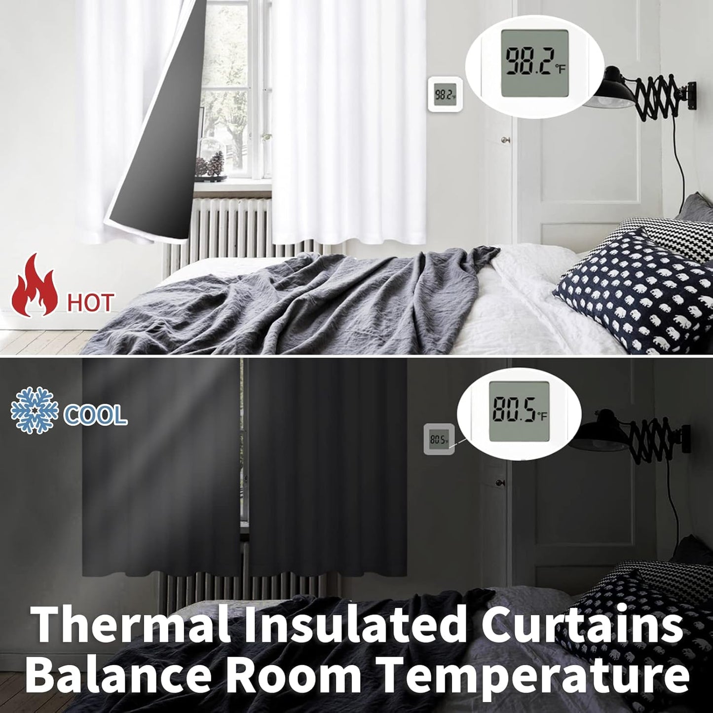White Blackout Curtains 63 Inch Long - Black Out Curtains for Bedroom Thermal Insulated Grommet Total Room Darkening Window Drapes for Summer Heat Blocking, 2 Panels, 42 X 63 Inch