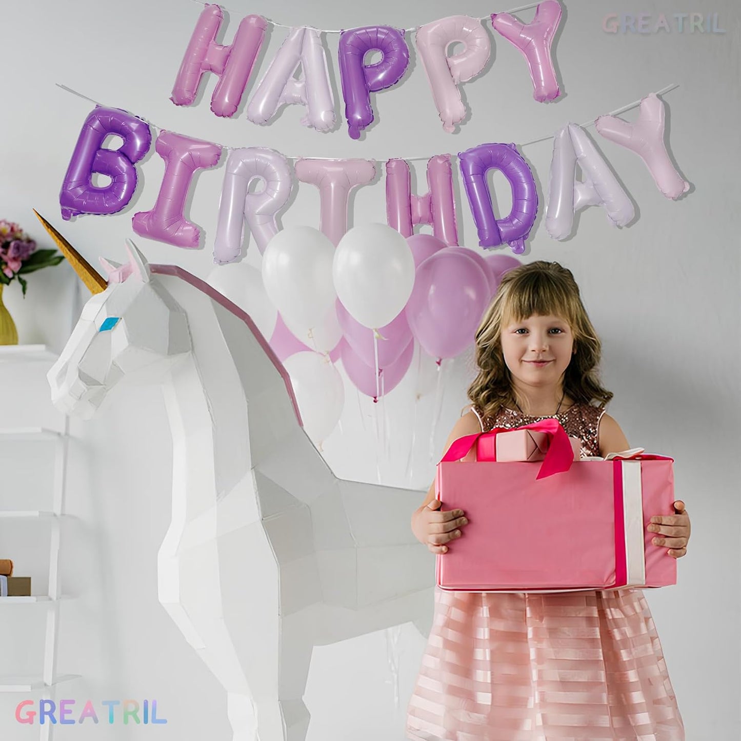 Purple Pink Happy Birthdays Balloons - Happy Birthdays Balloons Letters for Birthdays Unicorn Mermaid Butterfly Party Decorations 16 Inch