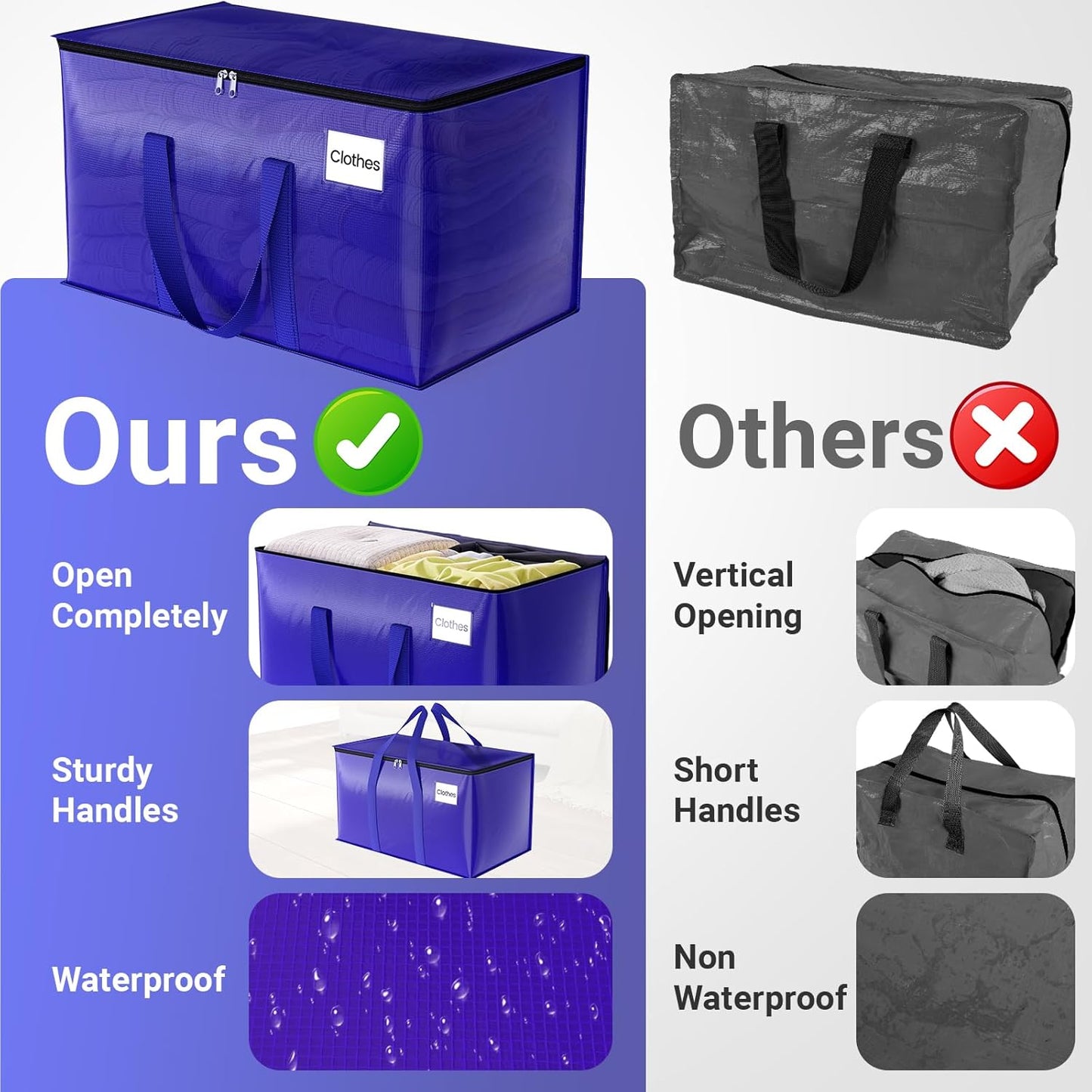 Moving Storage Bags, Moving Supplies Packing Boxes for Moving, Camping, College Dorm Room Essentials for Girls, Blue Tote Bags, Heavy-Duty Storage Bins with Lids and Zippers, 93L 8Pack