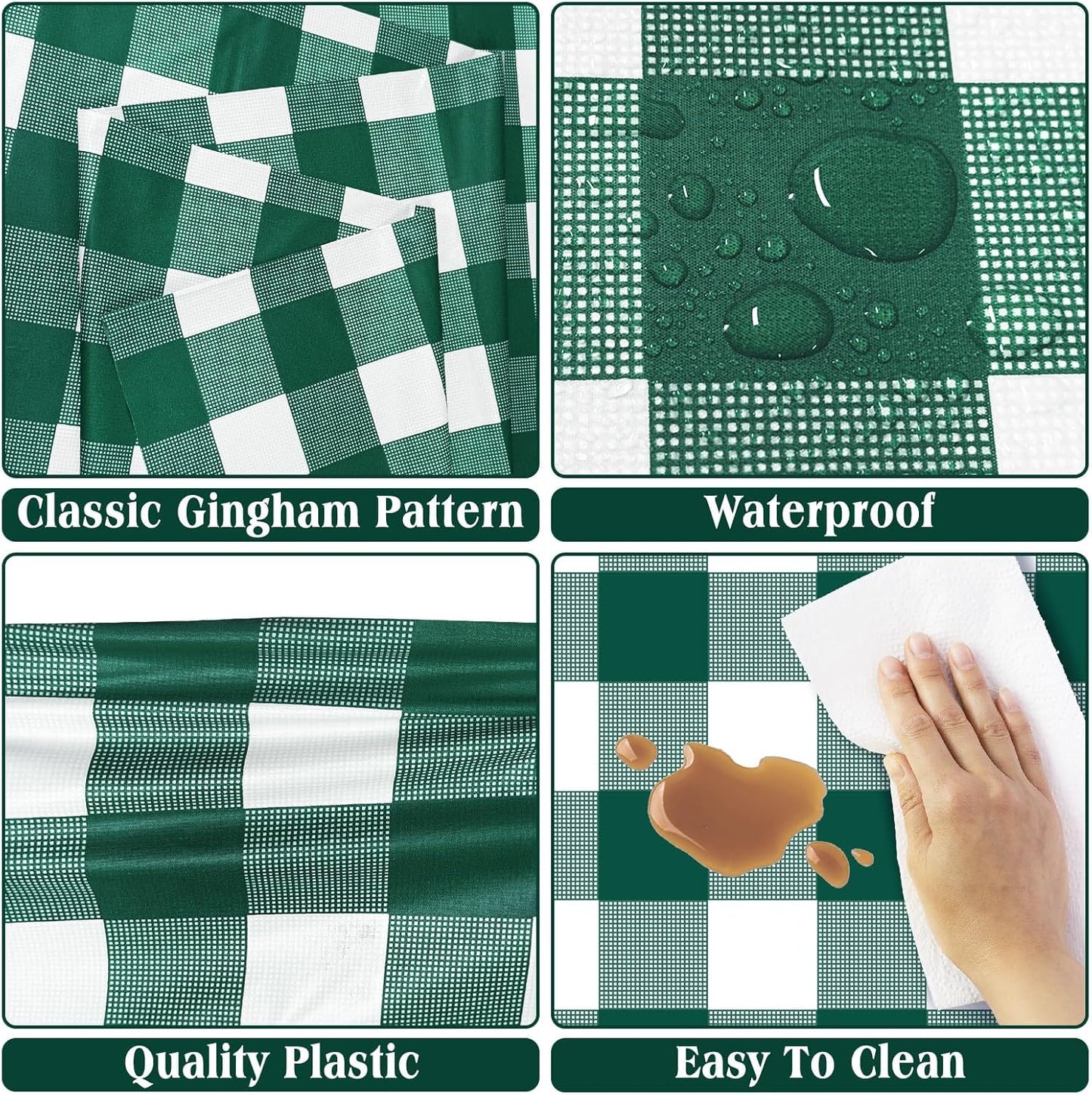 2 Pack Green Gingham Tablecloth, 54 X 108 Inches Green and White Checkered Tablecloths Plastic Table Cloth Disposable Picnic Tablecovers for Rectangle Table