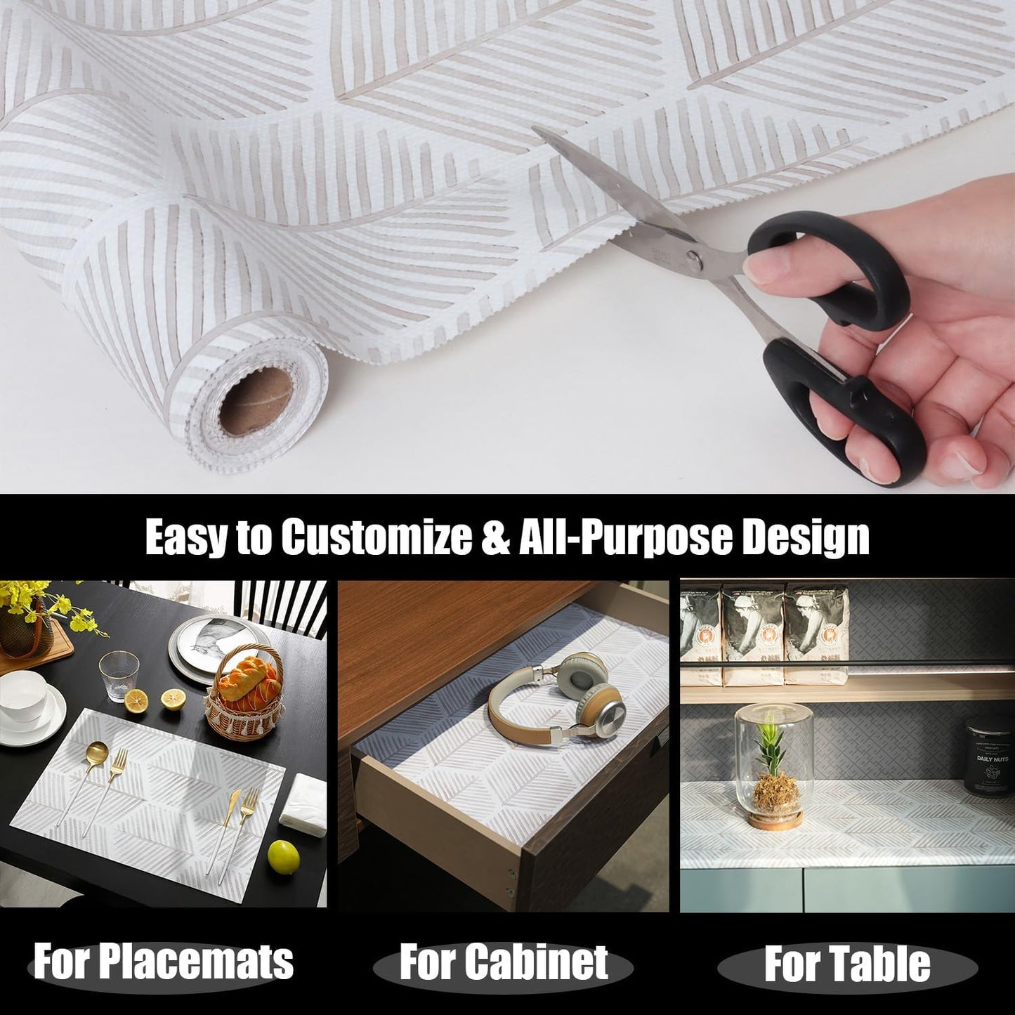 Shelf Liners for Kitchen Cabinets, Non-Adhesive and Strong Non-Slip Waterproof Cabinet Drawer Liners for Kitchen Shelf Wire Fridge,Beige Geometric Shelf Drawer Liner,Easy to Clean,12In X 10FT