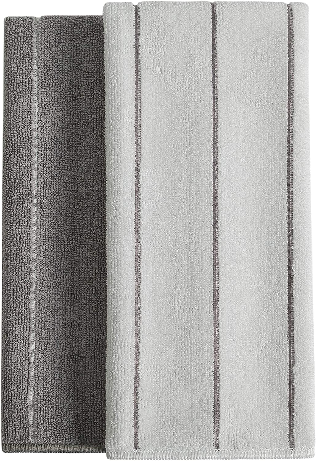 Microfiber Kitchen Towels - Super Absorbent, Soft and Solid Color Dish Towels, 8 Pack (Stripe Designed Grey and White Colors), 26 X 18 Inch