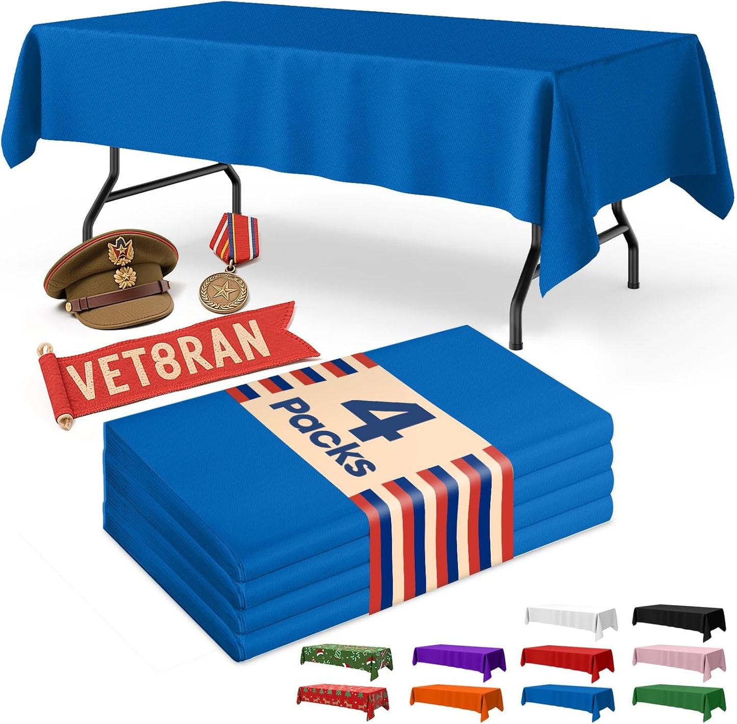 Blue Plastic Table Cloth - 4 Pack 54" × 108" Rectangle Disposable Tablecloths for 6FT Tables, Waterproof Table Cover for Party, Holiday & Gathering Use