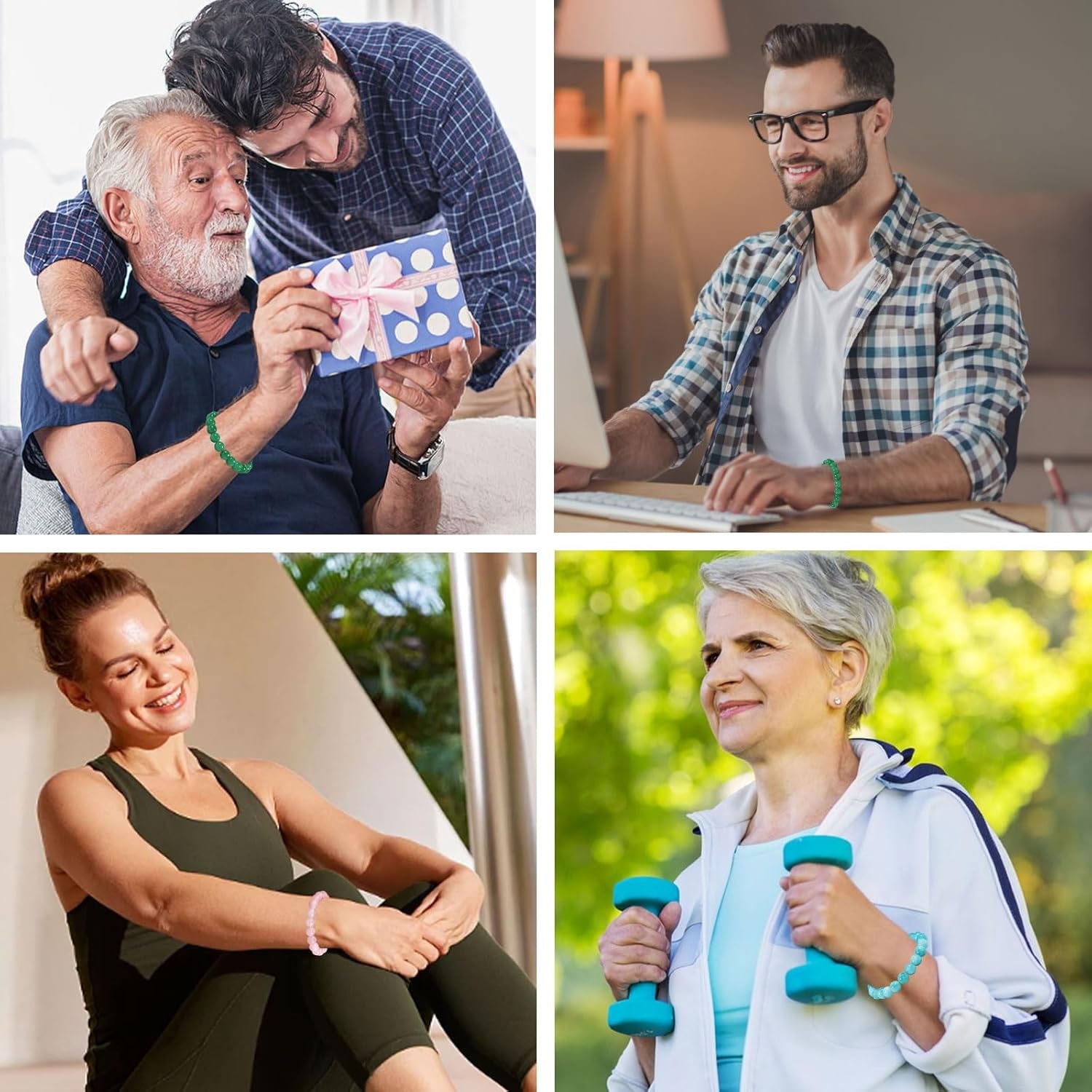 Handmade Green Jade Bracelet for Women,Stress Relief Healing Crystal Bracelet,Natural Jade Bead Bracelet,10Mm Stretch Elastic Bracelet,Crystal Jewelry Gifts for Women Men (Jade)