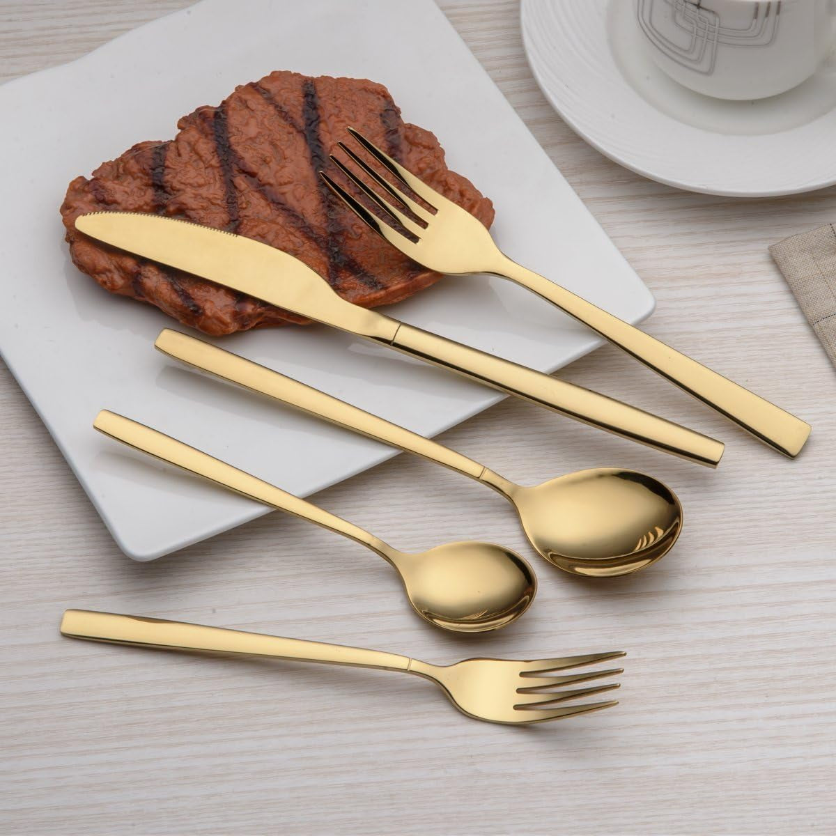 20-Piece Titanium Gold Plated Stainless Steel Flatware Set, Service for 4, Shiny Gold Finish