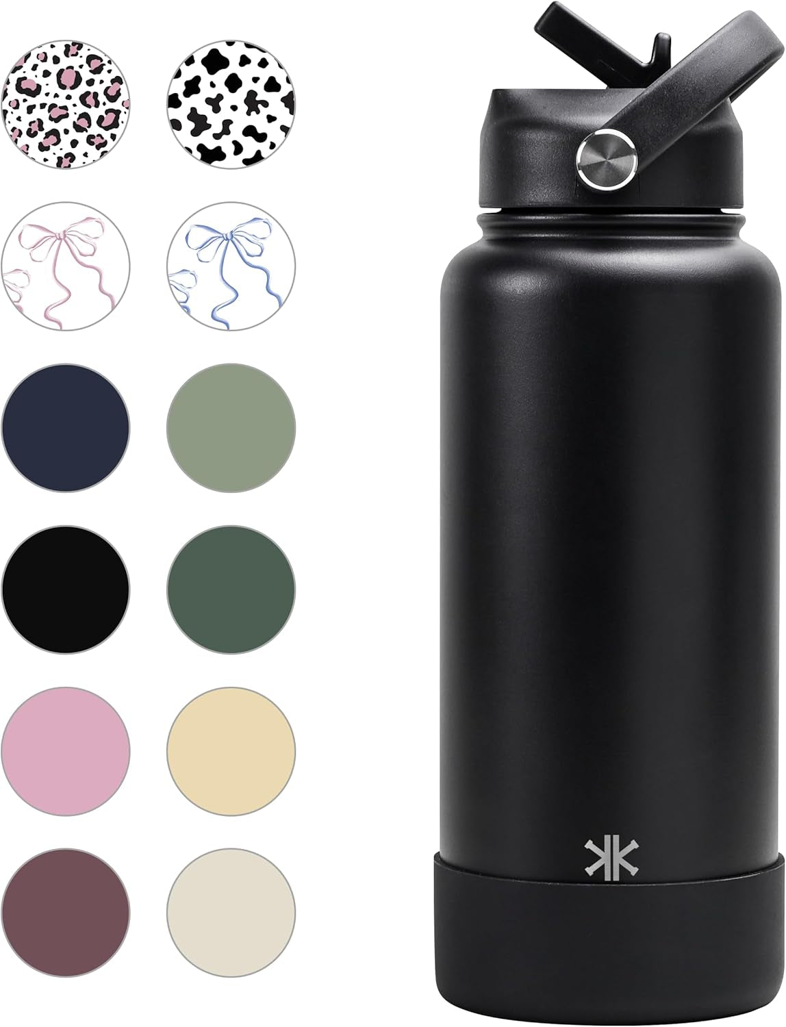 32 Oz Stainless Steel Insulated Water Bottle with Leak-Proof Flip Straw and Handle - Reusable Wide Mouth Design for Travel, Gym, and School (Carbon Black)