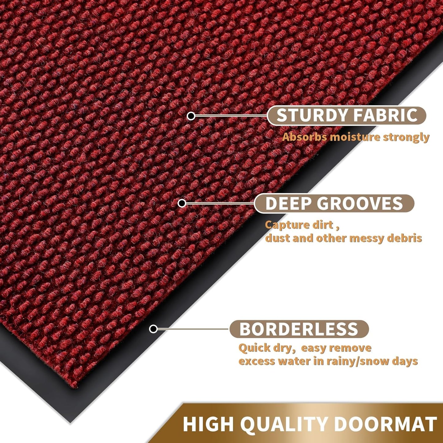 Doormat Outdoor Indoor Entrance 29.5 X 17, All-Season All-Weather Front Door Mat, 100% Waterproof Welcome Matt for Floor Garage outside Entry, Stain and Fade Resistant,Black Red