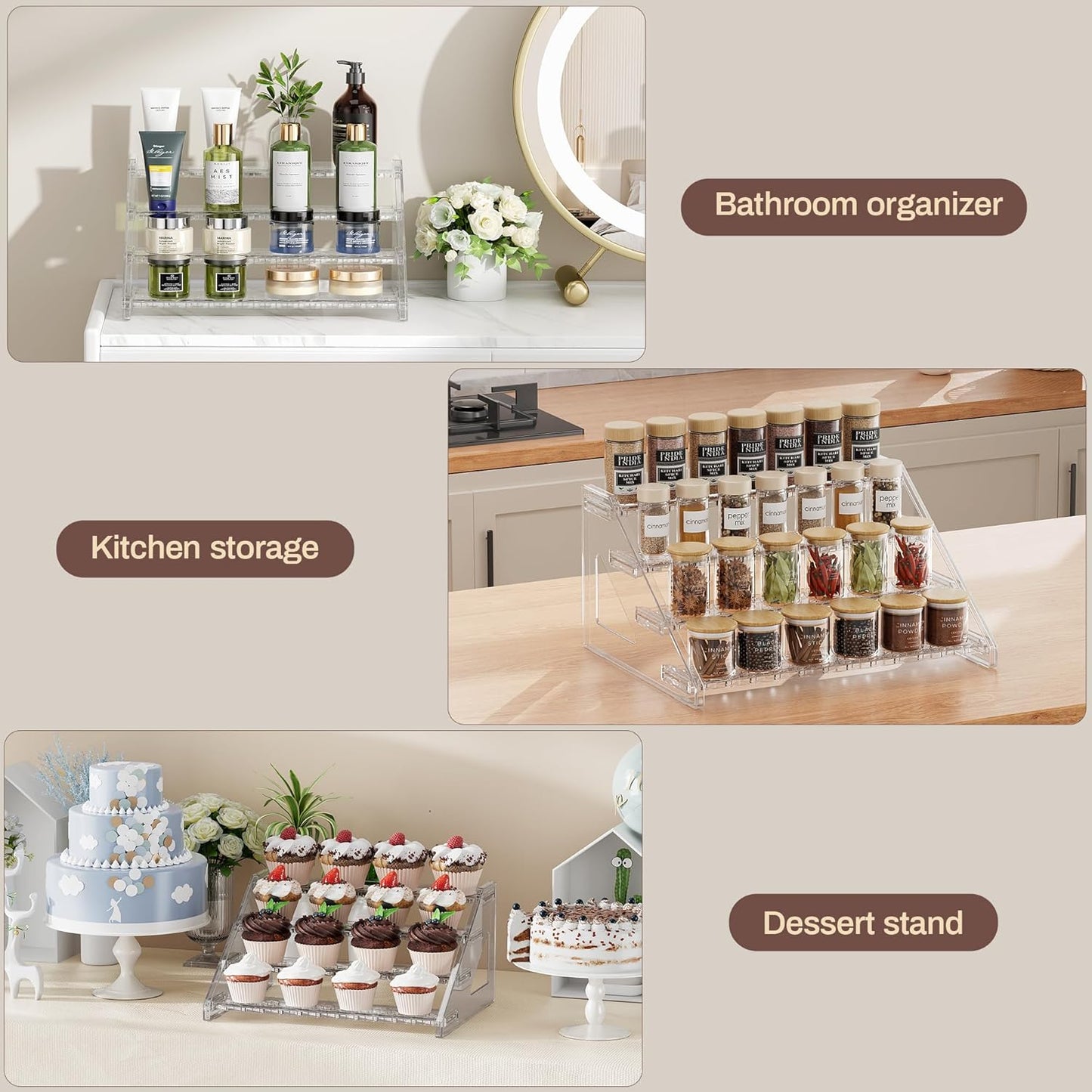 Perfume Organizer Stand Holder, 12.4 Inch 4 Tier Cologne Organizer for Men, Large Shelf Risers with Anti-Slip for Figures, Dessert Shelves for Party, Riser Stand for Cupcake,Perfume,Dessert