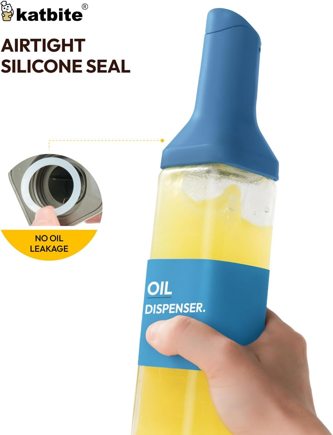 16Oz Glass Olive Oil Dispenser Bottle for Kitchen Cooking - Leakproof Kitchen Essential with Precise Pouring Spout for Salad, Air Fryer, BBQ, Non-Stick Pans, Easy Refill and Use, Blue