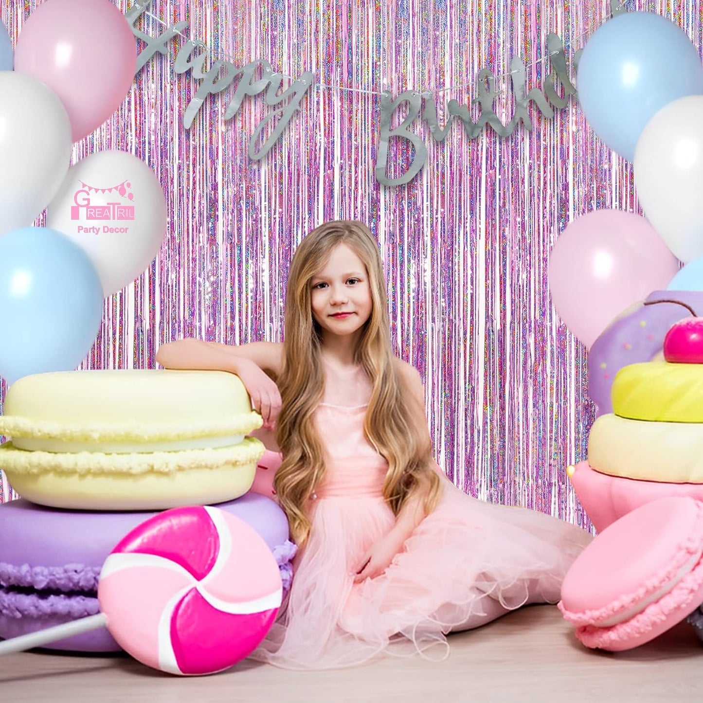 Pink Tinsel Curtain Party Backdrop - Foil Fringe Curtain Lilac Pink Party Streamers for Birthday Girl Princess Bachelorette Euphoria Taylor Themed Party Decorations - 2 Packs