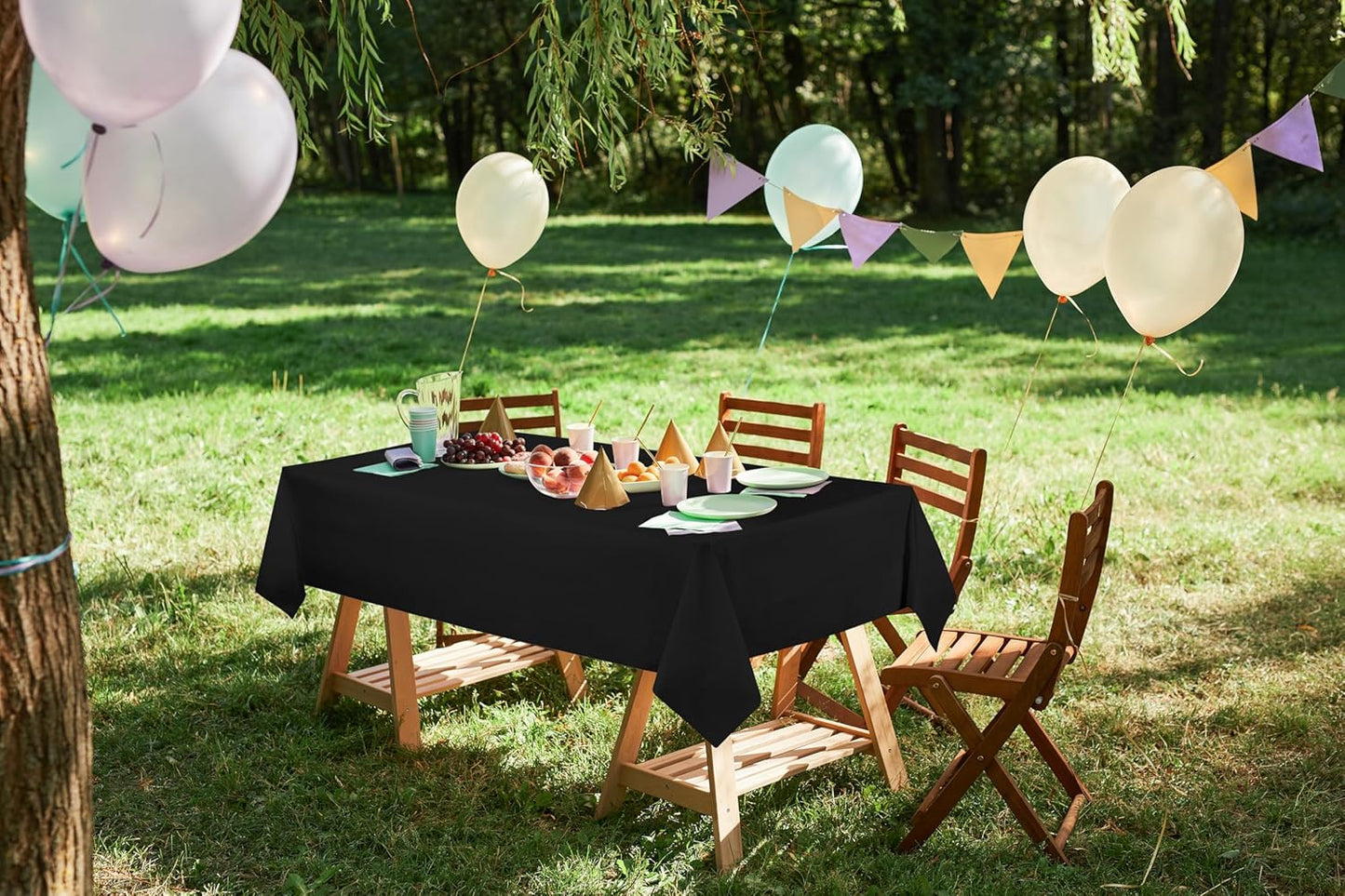Plastic Table Cloth Disposable (12 Pack - 54X108 Inch) Black Rectangle Tablecloth Waterproof Stain Resistant Party Table Cover