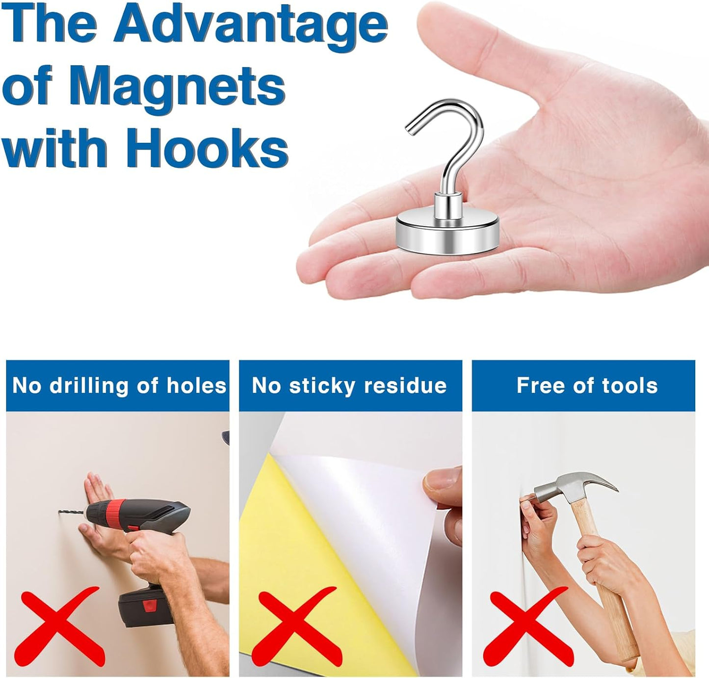 Strong Magnetic Hooks, 100LBS Magnet Hooks for Cruise Cabin, Super Powerful Neodymium Magents for Cruise Essentials Must Haves, Heavy Duty Magnets for Metal Door, Refrigerator,Ceiling - 6 Pcs