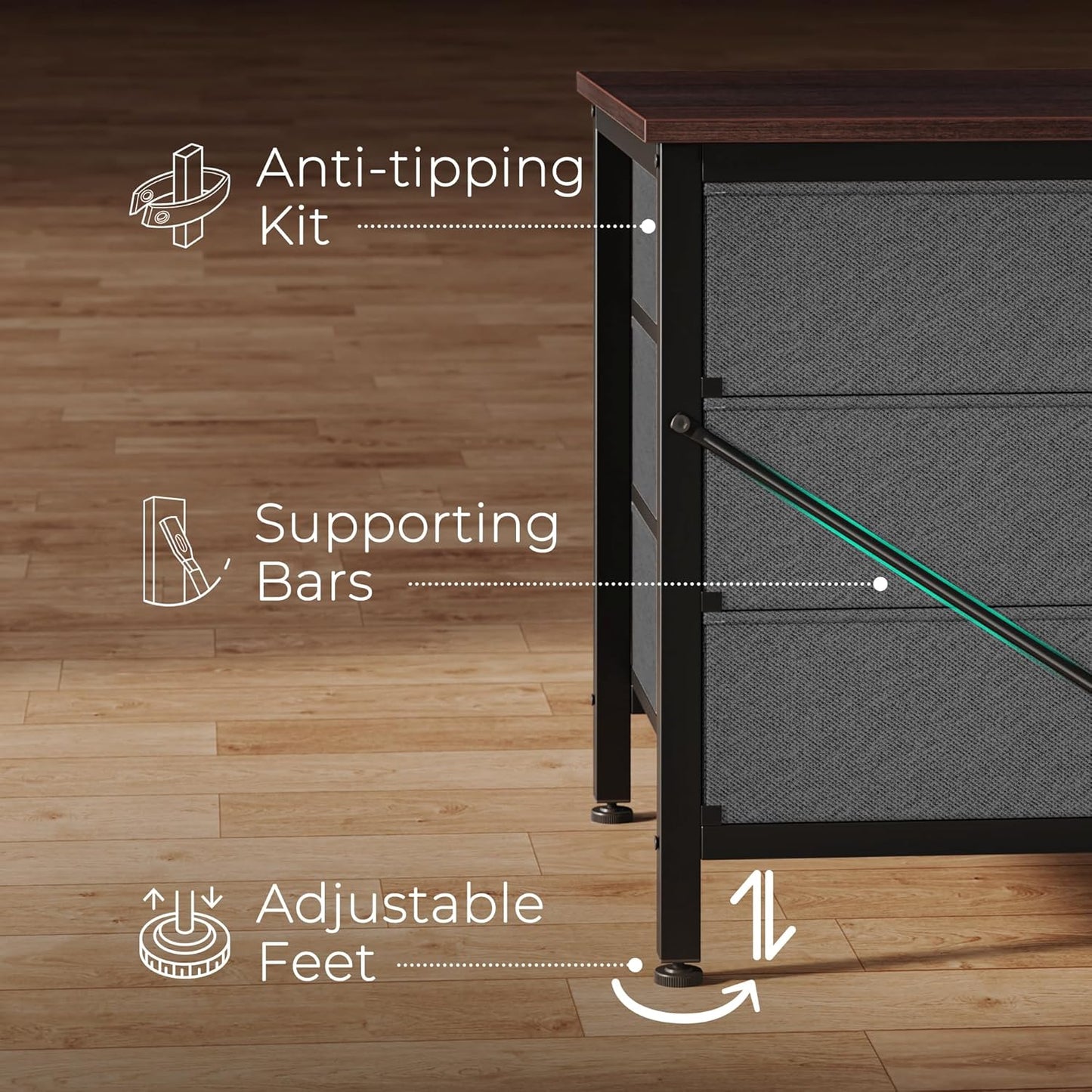 63-Inch Bedroom Dresser with 9 Drawers, Versatile Entertainment Center for 55-70 Inch TVs, Walnut and Dark Grey Finish