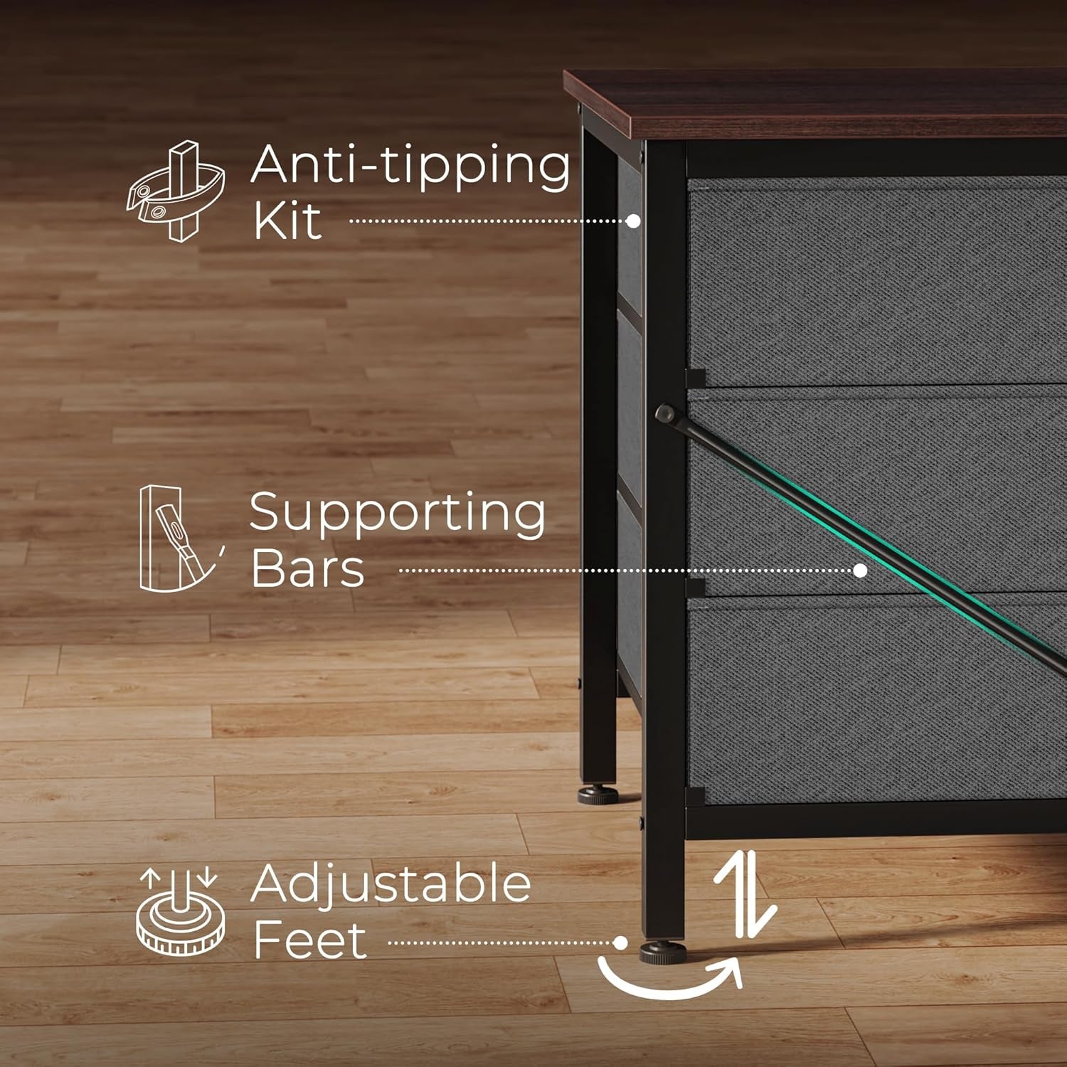 63-Inch Bedroom Dresser with 9 Drawers, Versatile Entertainment Center for 55-70 Inch TVs, Walnut and Dark Grey Finish