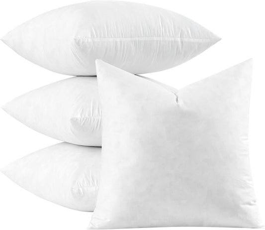 Set of 4 Decorative Pillow Inserts 20x20 Inches, Feather Blend Polycotton with Cotton Fabric for Couch, Bed, and Sofa