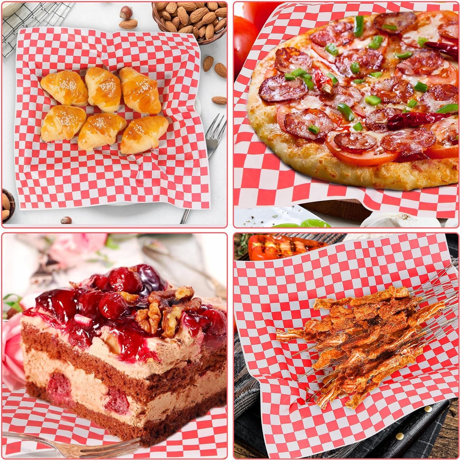 100Pcs Deli Paper Sheets 12X12", Premium Food Basket Liners, Grease Resistant Wax Paper Sheets for Food, Classic Checkered Sandwich Wrapping Paper for Party, Festival and Outdoors,