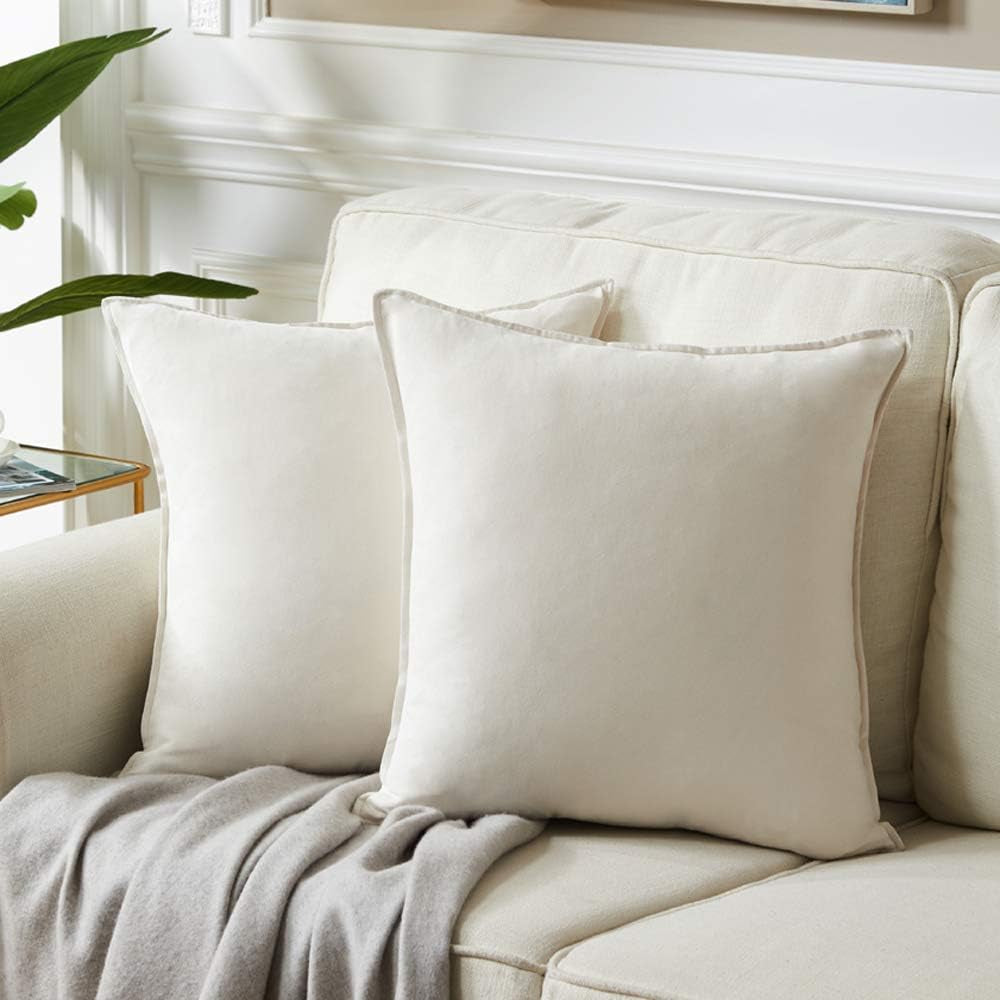 2 Packs Premium Faux Suede Decorative Throw Pillow Covers, Super Soft Square Pillow Case,Solid Cushion Cover for Couch/Sofa/Bedroom (16"X 16",Set of 2, Ivory)