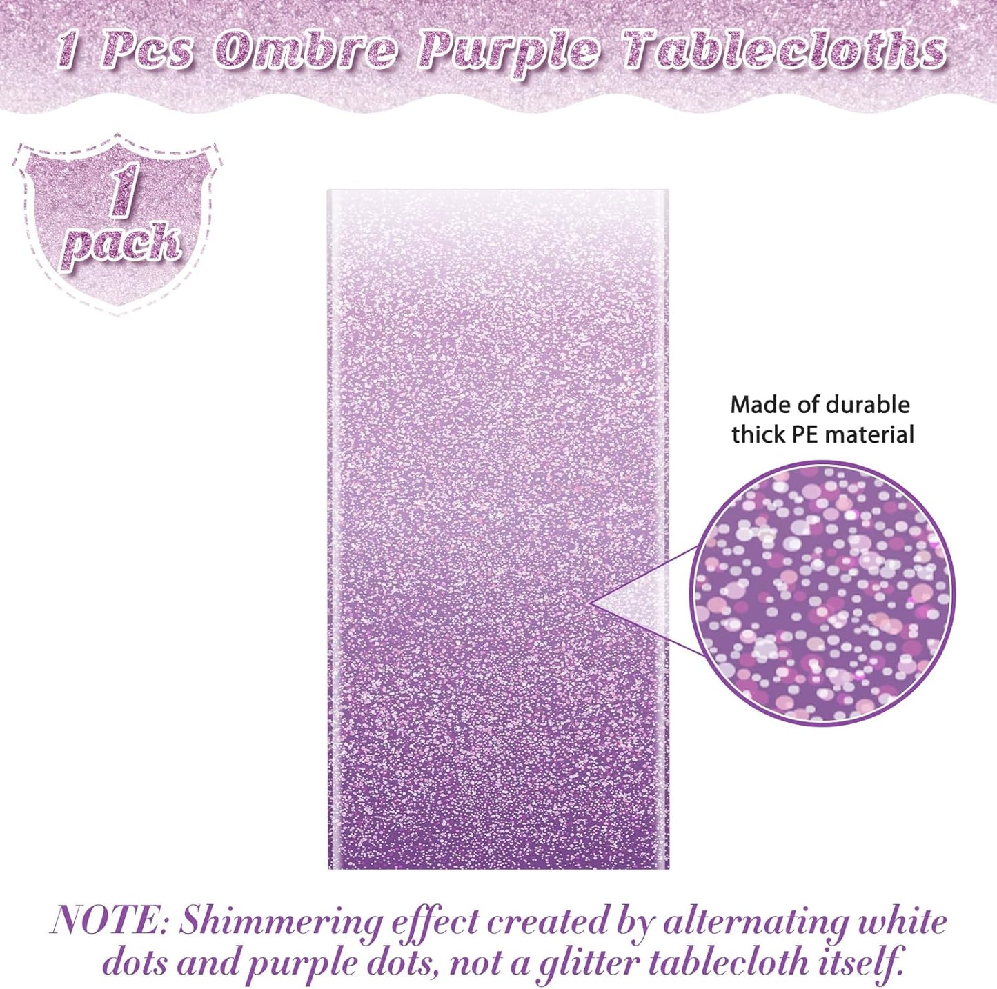 1 Pack Ombre Purple Plastic Tablecloth for Parties, Gradient Pastel Purple Disposable Tablecloths for Rectangle Tables, Sprinkle Table Cover for Wedding Birthday Anniversary Party, 54 X 108Inch