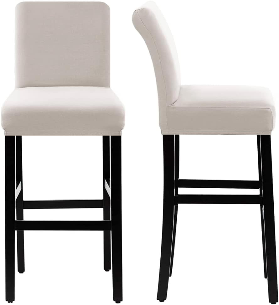 100% Waterproof Bar Stool Cover Stretch Counter Stool Pub Chair Slipcover for Dining Room Removable Soft Thick Solid Fleece Fabric Bar Stool Slipcovers Set of 2, Ivory