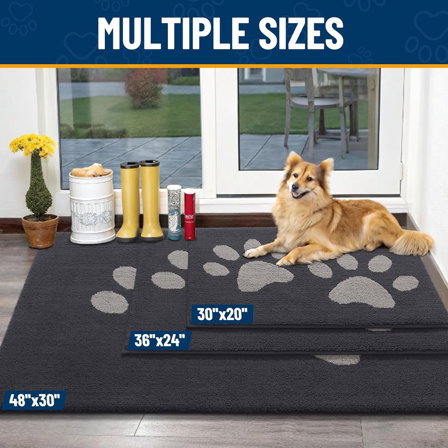 Dog Door Mat for Muddy Paws 30X20, Dirt Trapper Non Slip Washable Indoor Doormats, Absorbent Entryway Carpet for inside Floor, Dark Grey