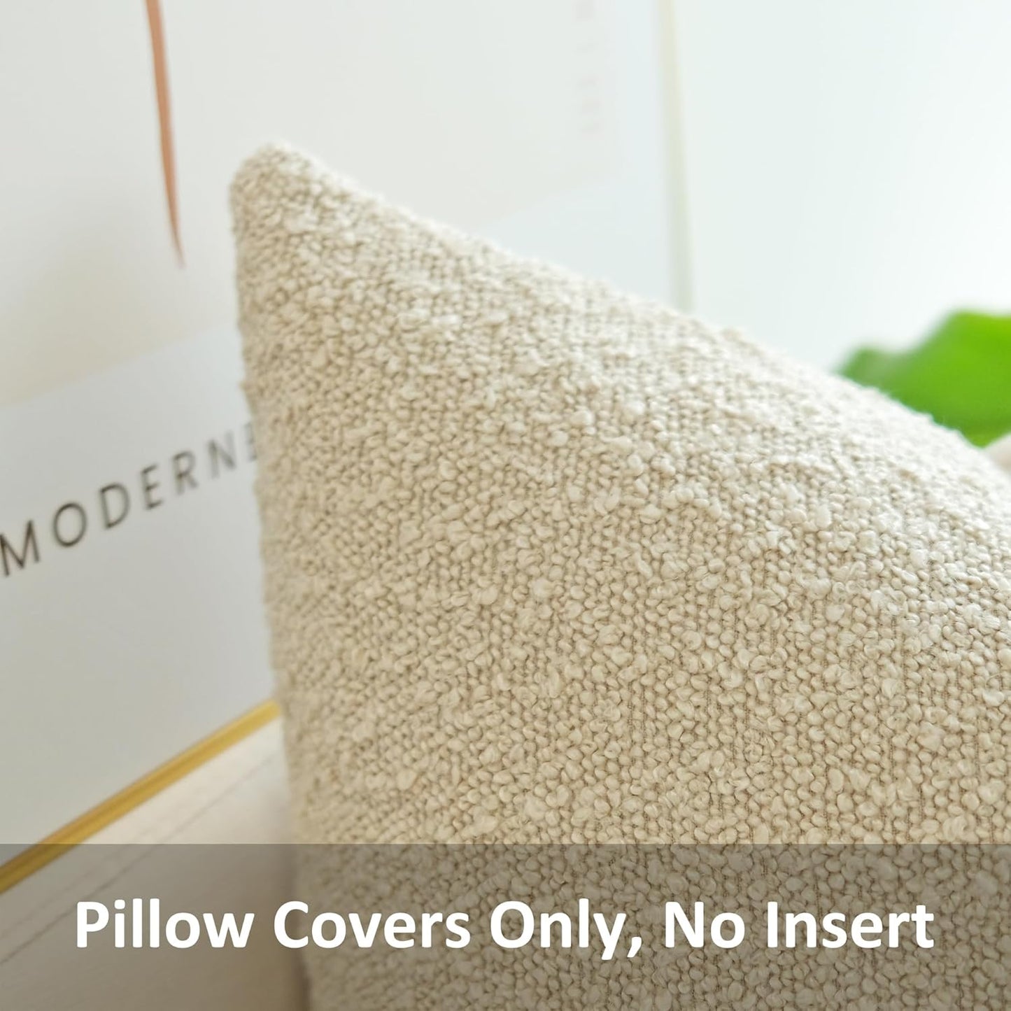 Pack of 2 Textured Boucle Throw Pillow Covers Accent Solid Pillowcovers Home Decor 20 X 20 Inch Beige