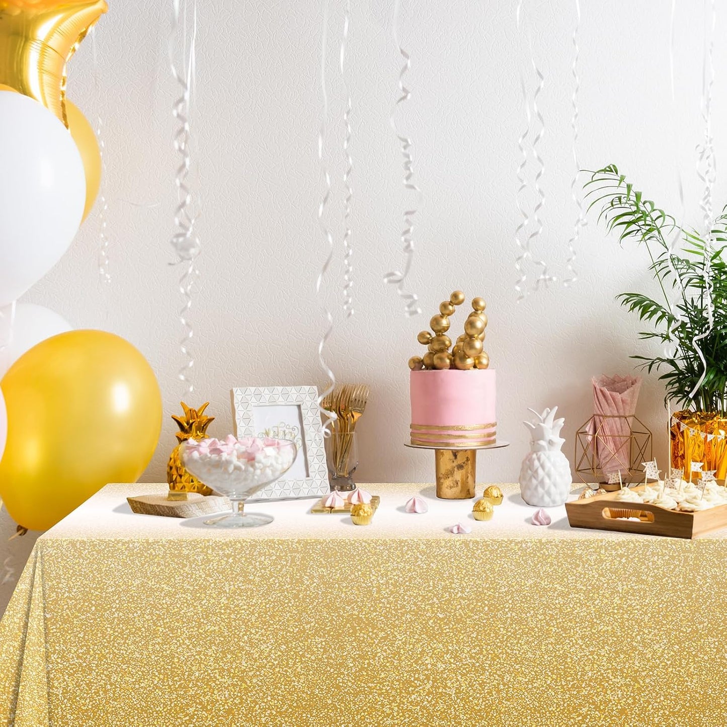 1 Pack Ombre Gold Plastic Tablecloth for Parties, Gradient Yellow Gold Disposable Tablecloths for Rectangle Tables, Light Gold Table Cover for Wedding Birthday Anniversary Party, 54X108Inch