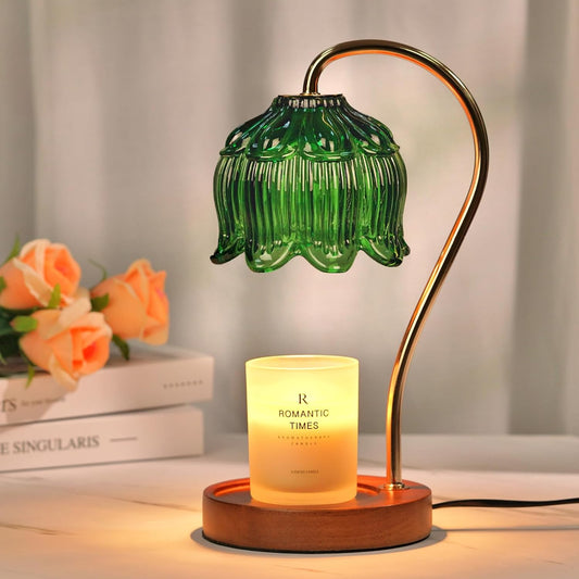 Green Candle Warmer Lamp with Timer, Christmas Gifts, Dimmable Flower Candle Lamp Warmer, Vintage Birthday Gifts for Women, Mom, Female Friend, Aromatic Candle Light for Vintage Room Decor