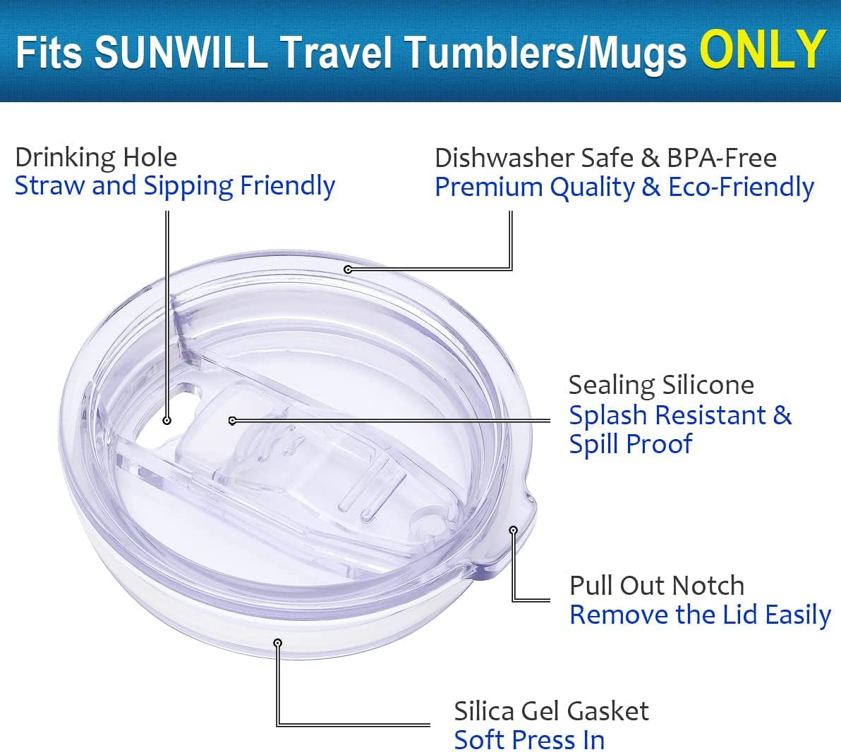 Lid 20Oz Travel Tumblers Only, Spill Proof Lid, Splash Resistant Silicone Sliding Covers Replacement 2 Pack, Straw Friendly, BPA Free