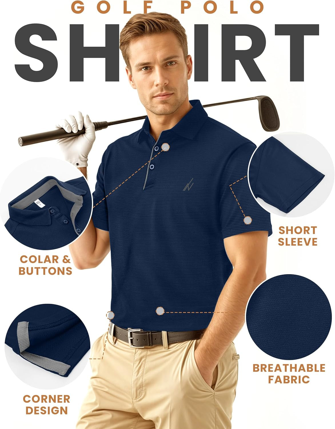 Men'S Golf Polo Shirt UPF 70+ Moisture Wicking Quick Dry Performance Short Sleeves Polo Shirts