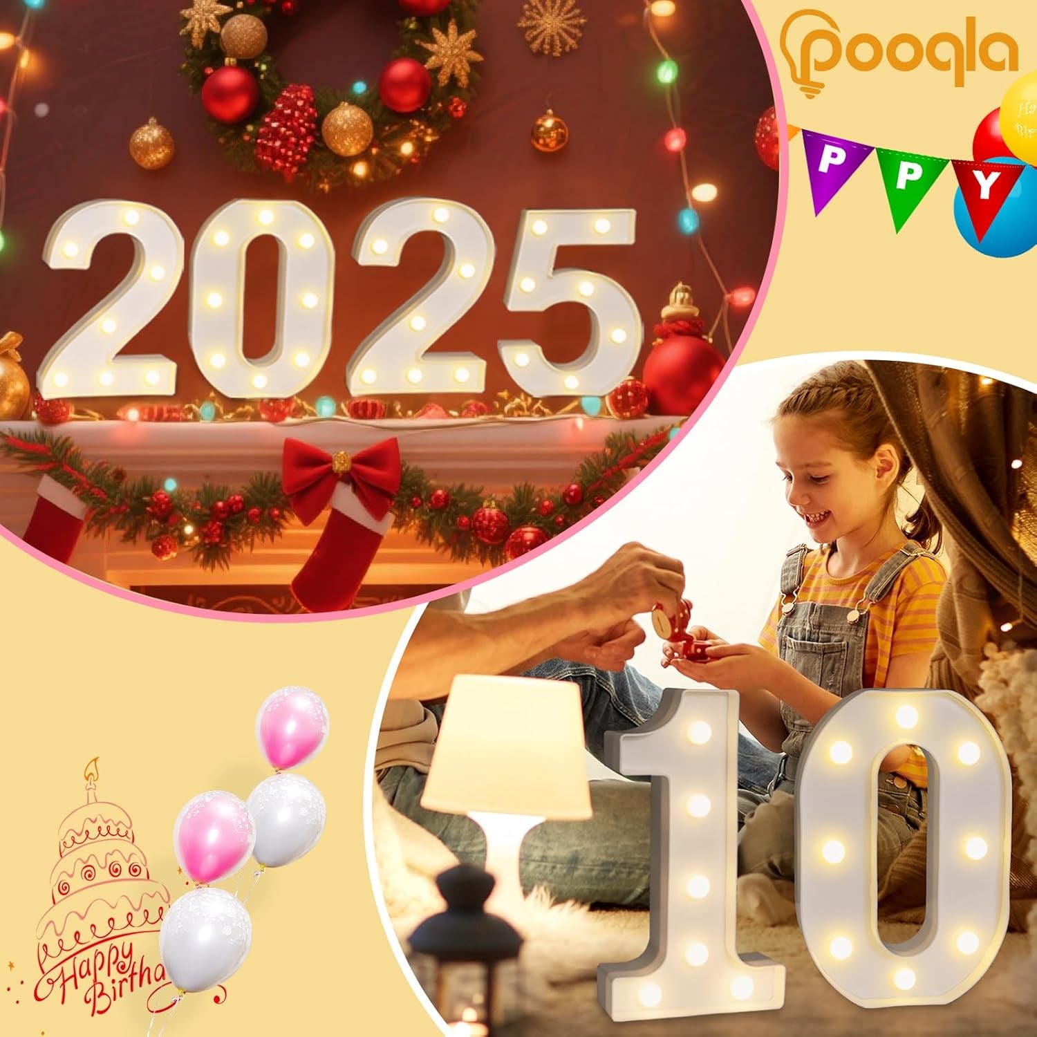 Decorative Led Light up Number Letters, White Plastic Marquee Number Lights Sign Party Wedding Decor Battery Operated Number (1)