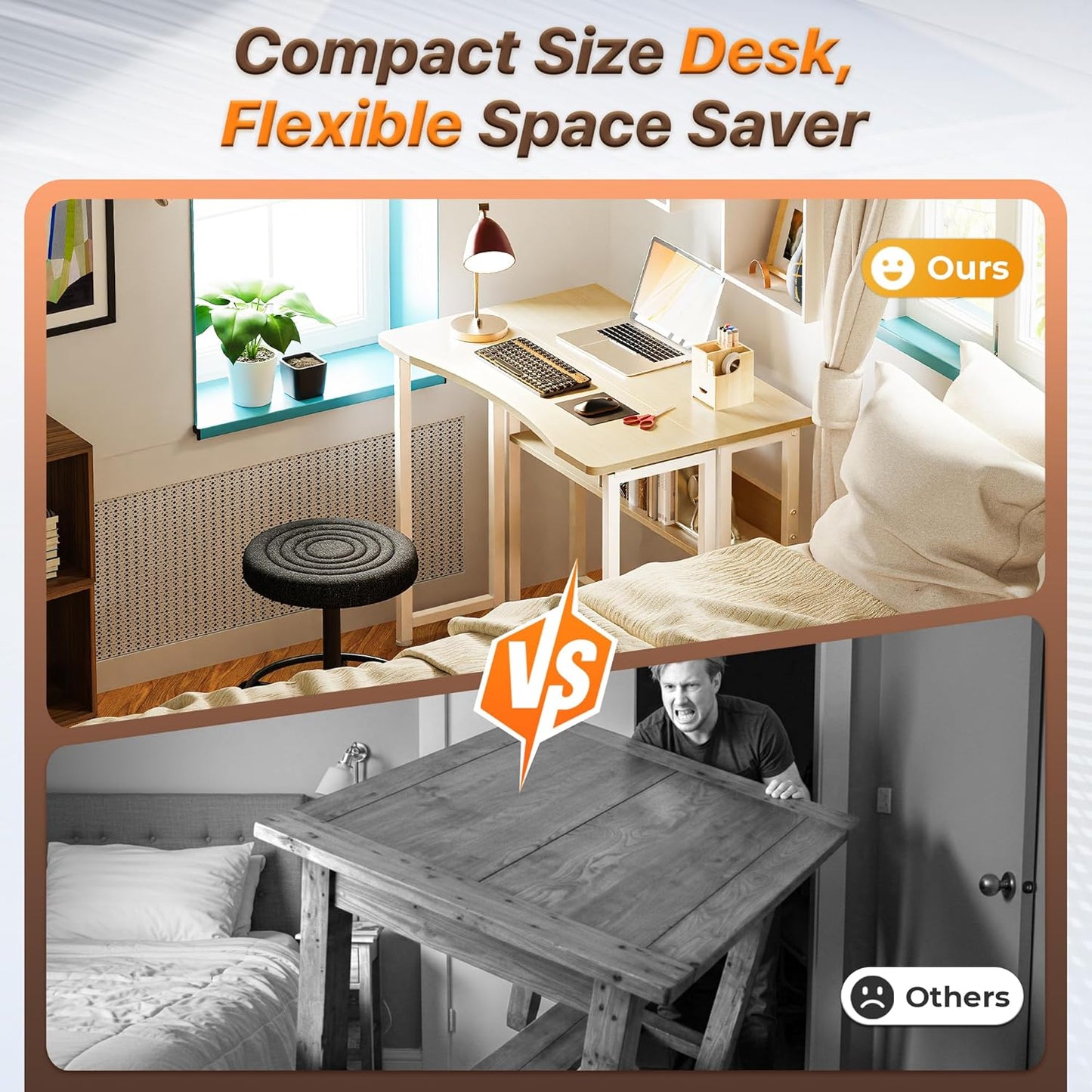 Folding Desk with Storage Shelf - 31.5 Inch Compact Computer Table for Small Spaces, Space-Saving Sofa Table, Writing and Office Use, Easy to Fold, Oak Finish