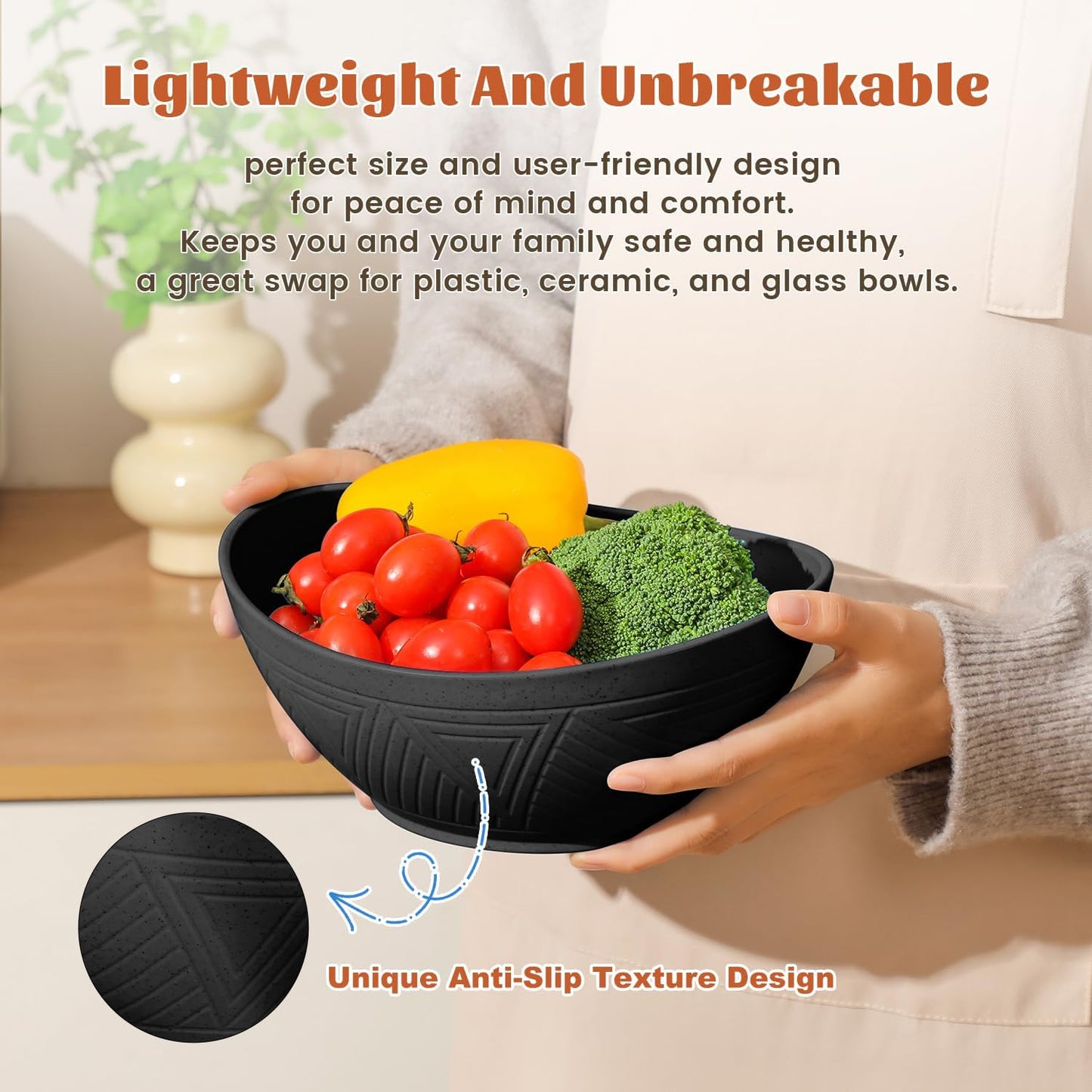 Wheat Straw Mixing Bowls Set - 6 Piece, Three Sizes (60 OZ, 26 OZ, 10 OZ), Microwave and Dishwasher Safe, Ideal for Salad, Snacks, and Cereal (Panda Color)