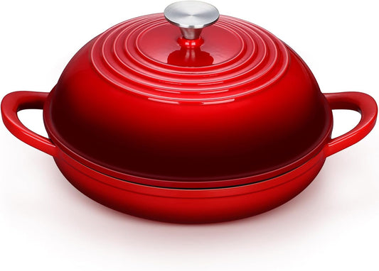 Dutch Oven for Bread Baking, 5.5 Quart Enameled Cast Iron Bread Oven with Lid, round Bread Pan for Homemade Sourdough Baking, Easy to Clean & Dome Lid, Red