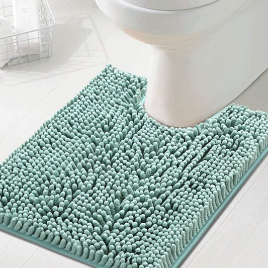 Toilet Mat U Shaped Bathroom Rugs Bath Mats for Bathroom Non Slip Luxury Chenille Bath Mat U Shape 20X24 Extra Soft and Absorbent Shaggy Rugs Washable Dry Fast - Aqua Foam
