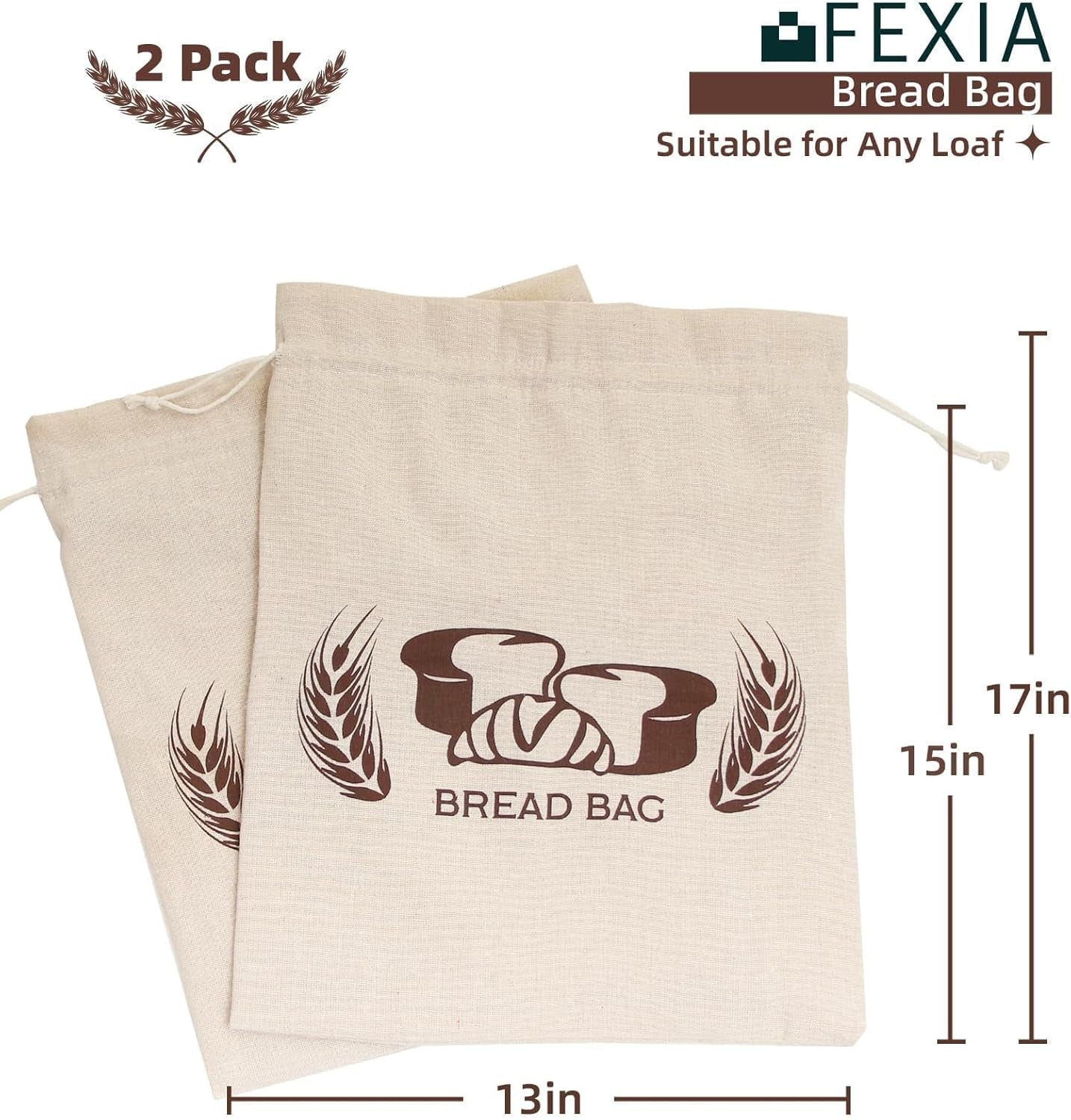 2 Pack Bread Bags for Homemade Bread Sourdough Organic Linen Sourdough Bread Bags 17" X 13" XL Reusable Linen Bread Baking Supplies Bread Storage Housewarming Gift