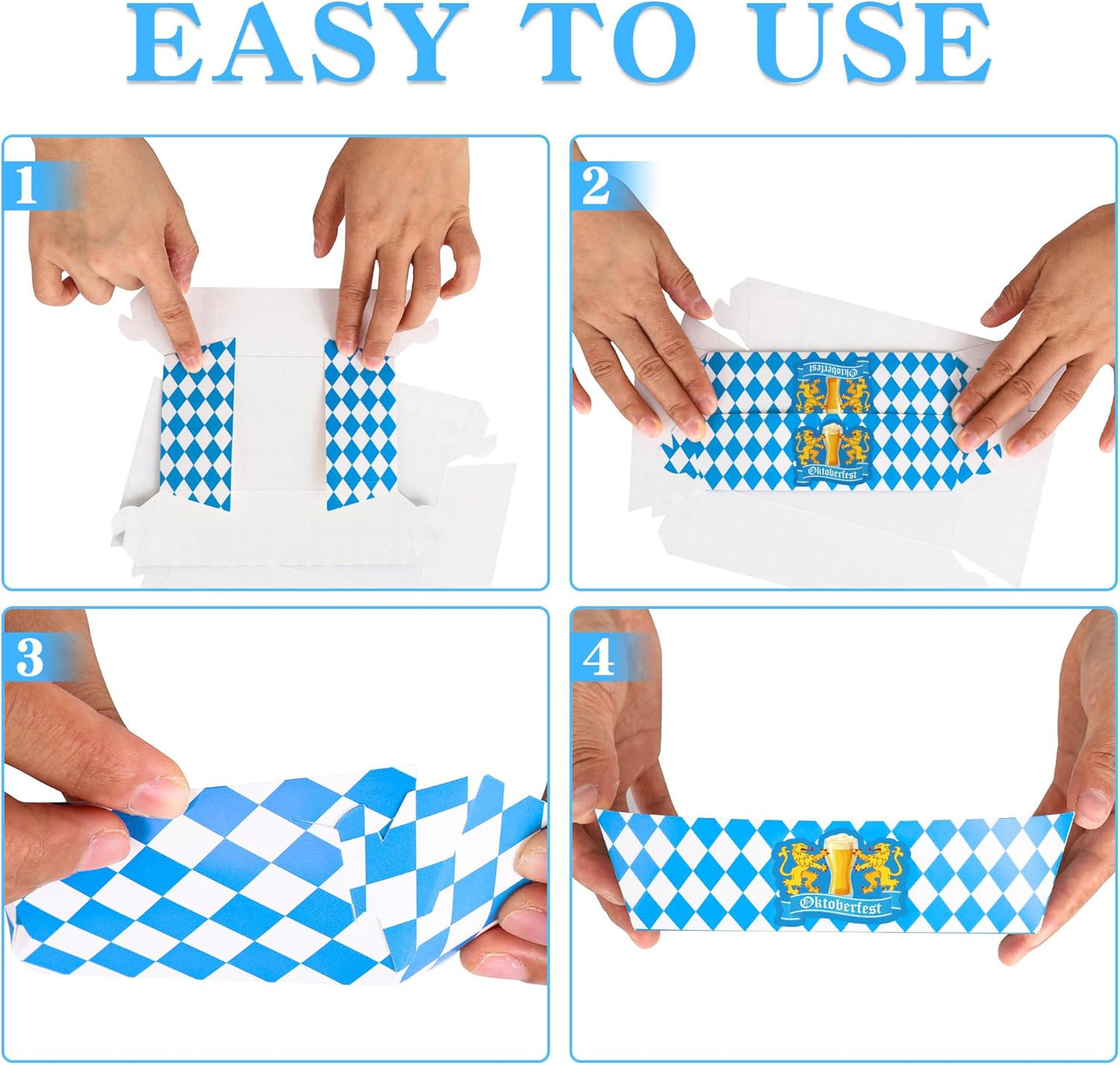 30 PCS Oktoberfest Decoration, Oktoberfest Food Trays with 3 Designs, Disposable Beer Gathering Supply, Paper Snack Take Out Food Serving Tray Blue White Checkered Tray Oktoberfest Party Supplies