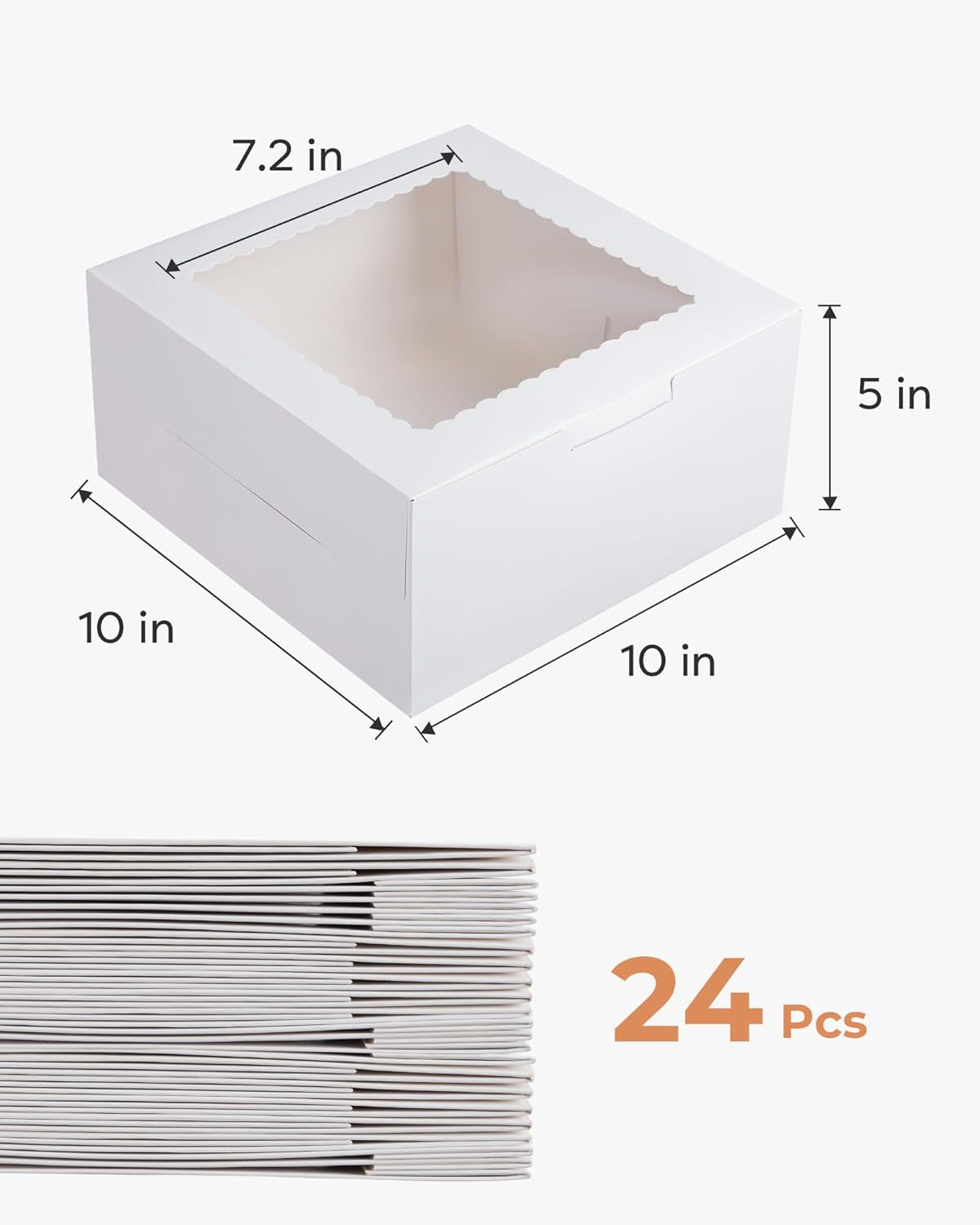 24Pcs Cake Boxes with Window, 10 X 10 X 5 Inches Bakery Boxes Treat Cookie Dessert Boxes Pastry Box for Cake, Chocolate Covered Strawberries, Cupcakes, Donuts, Baked Goods