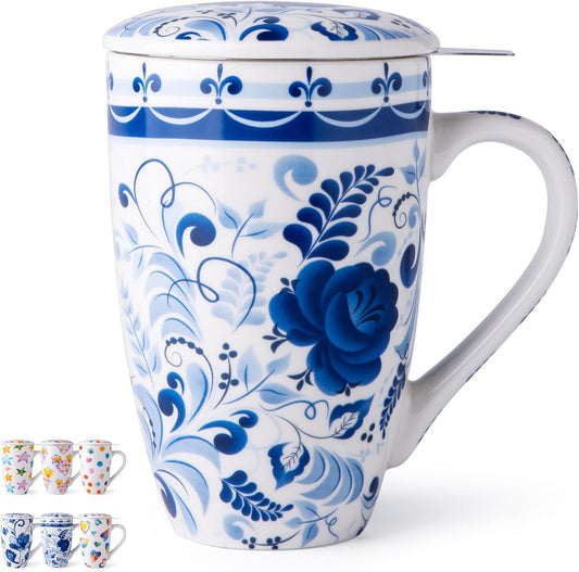 Ceramic Tea Mug with Infuser and Lid, 18 Ounce Capacity, Microwave and Dishwasher Safe, Ideal Gift for Tea Enthusiasts