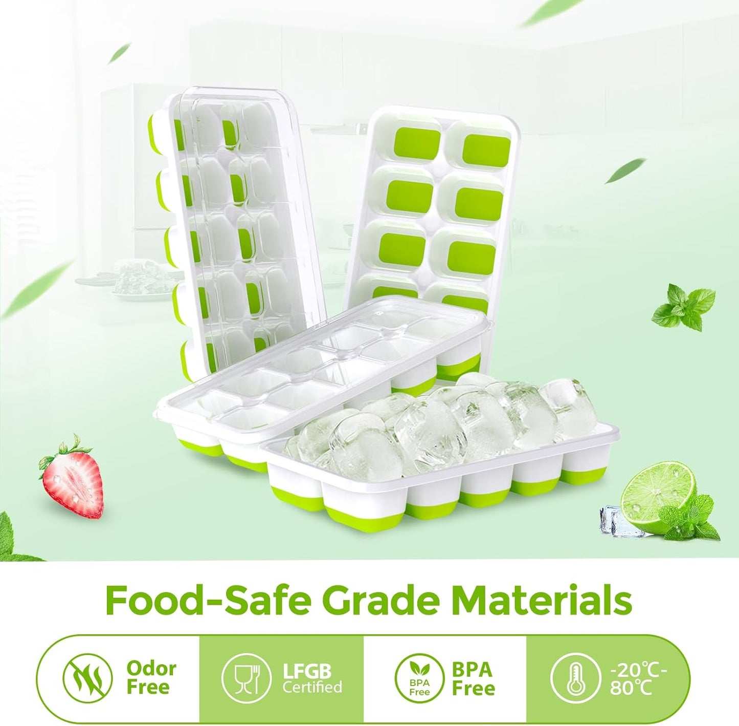 Ice Cube Trays 4 Pack, 40 Pcs Silicone Ice Cubes Tray Maker with Spill-Resistant Removable Lid, Easy Release & Pop Out, LFGB and BPA Free, Stackable Flexible, for Soup, Food, Cocktail, Coffee