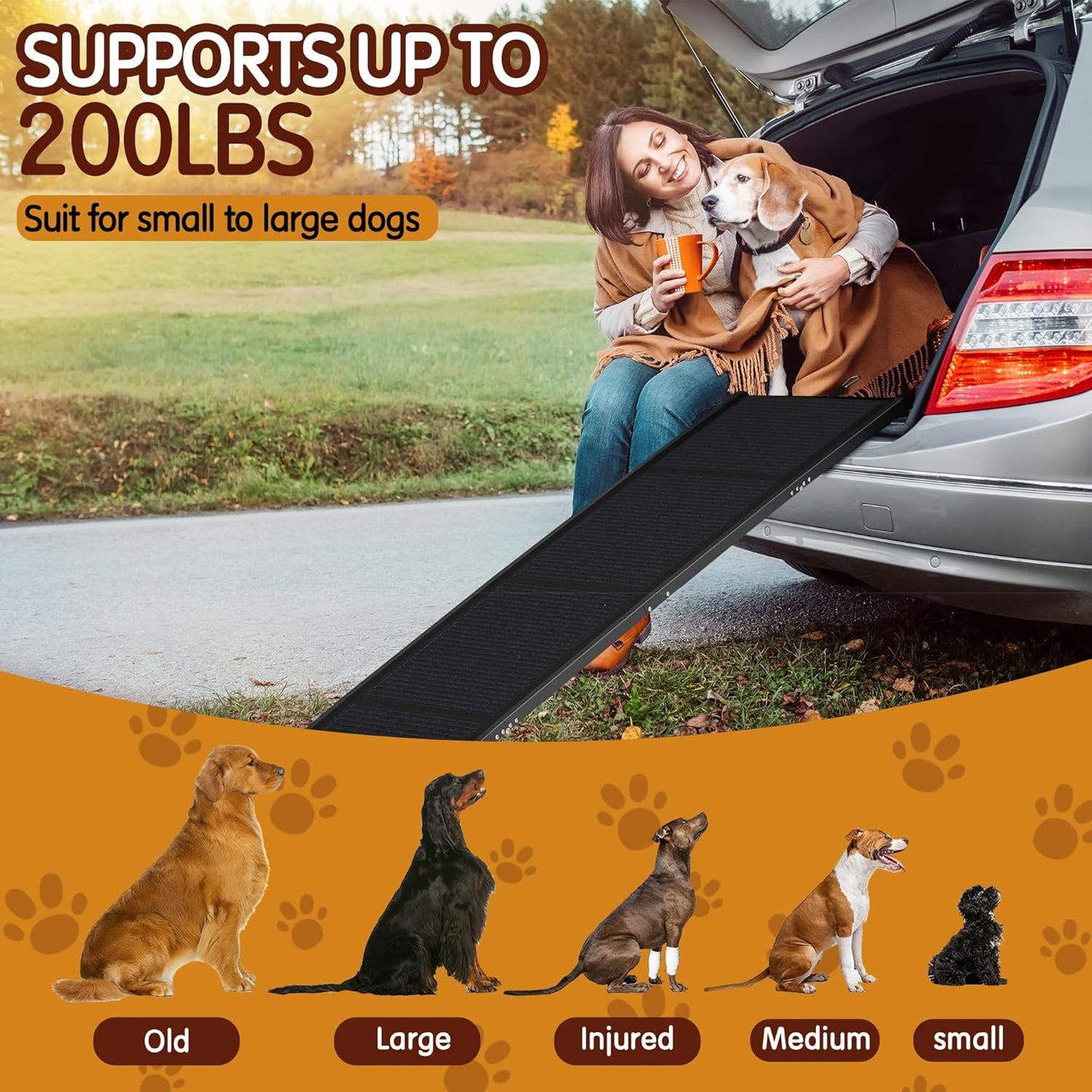 Premium Foldable Dog Ramp for Cars - 67" x 20" Extra Wide Non-Slip Ramp for Large Dogs, Ideal for SUVs and Trucks