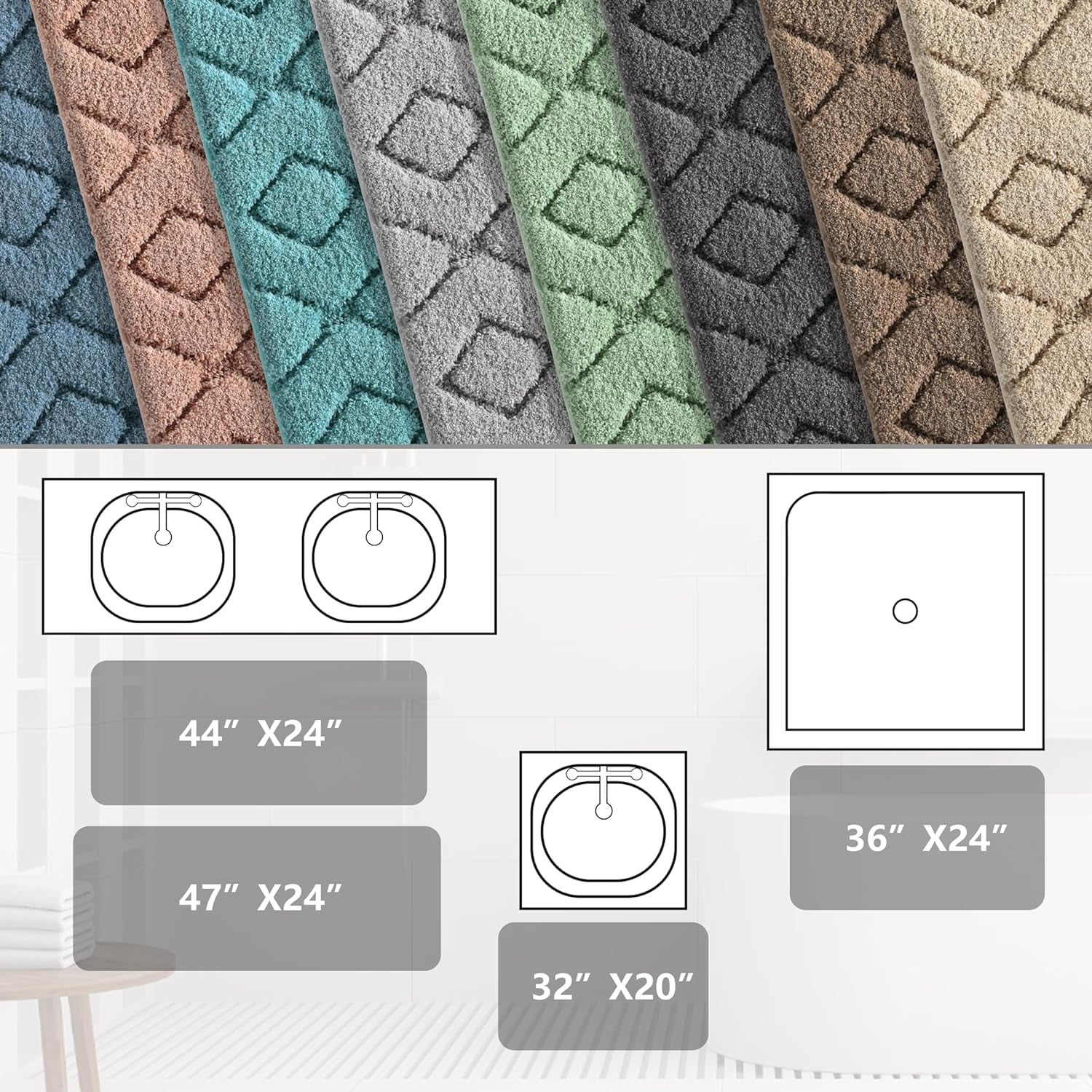 Bathroom Rugs Mat, Extra Soft Fluffy and Absorbent Microfiber Bath Rugs, Non Slip Plush Shaggy Shower Rug, Machine Washable Mats for Bathroom Floor, Tub and Laundry, 32"X20", Sage Green