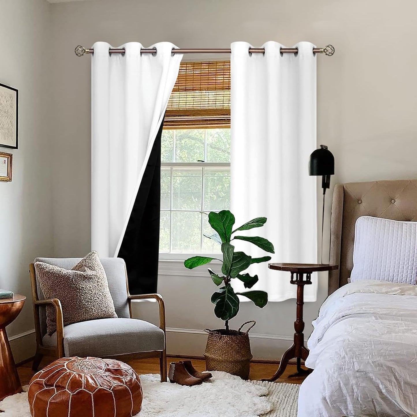 White Blackout Curtains 63 Inch Long - Black Out Curtains for Bedroom Thermal Insulated Grommet Total Room Darkening Window Drapes for Summer Heat Blocking, 2 Panels, 42 X 63 Inch